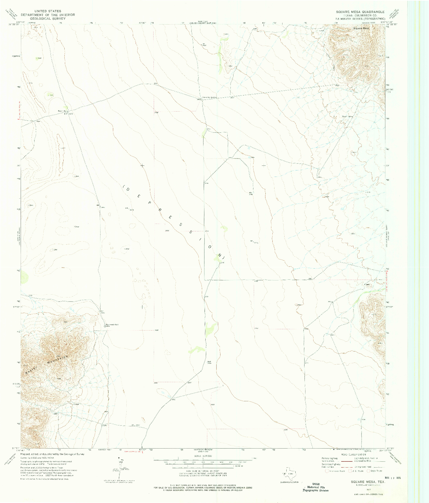 USGS 1:24000-SCALE QUADRANGLE FOR SQUARE MESA, TX 1972