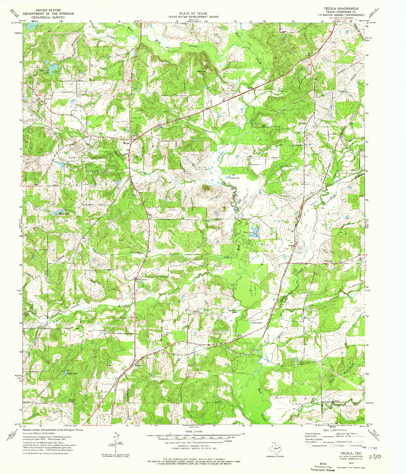 USGS 1:24000-SCALE QUADRANGLE FOR TECULA, TX 1973