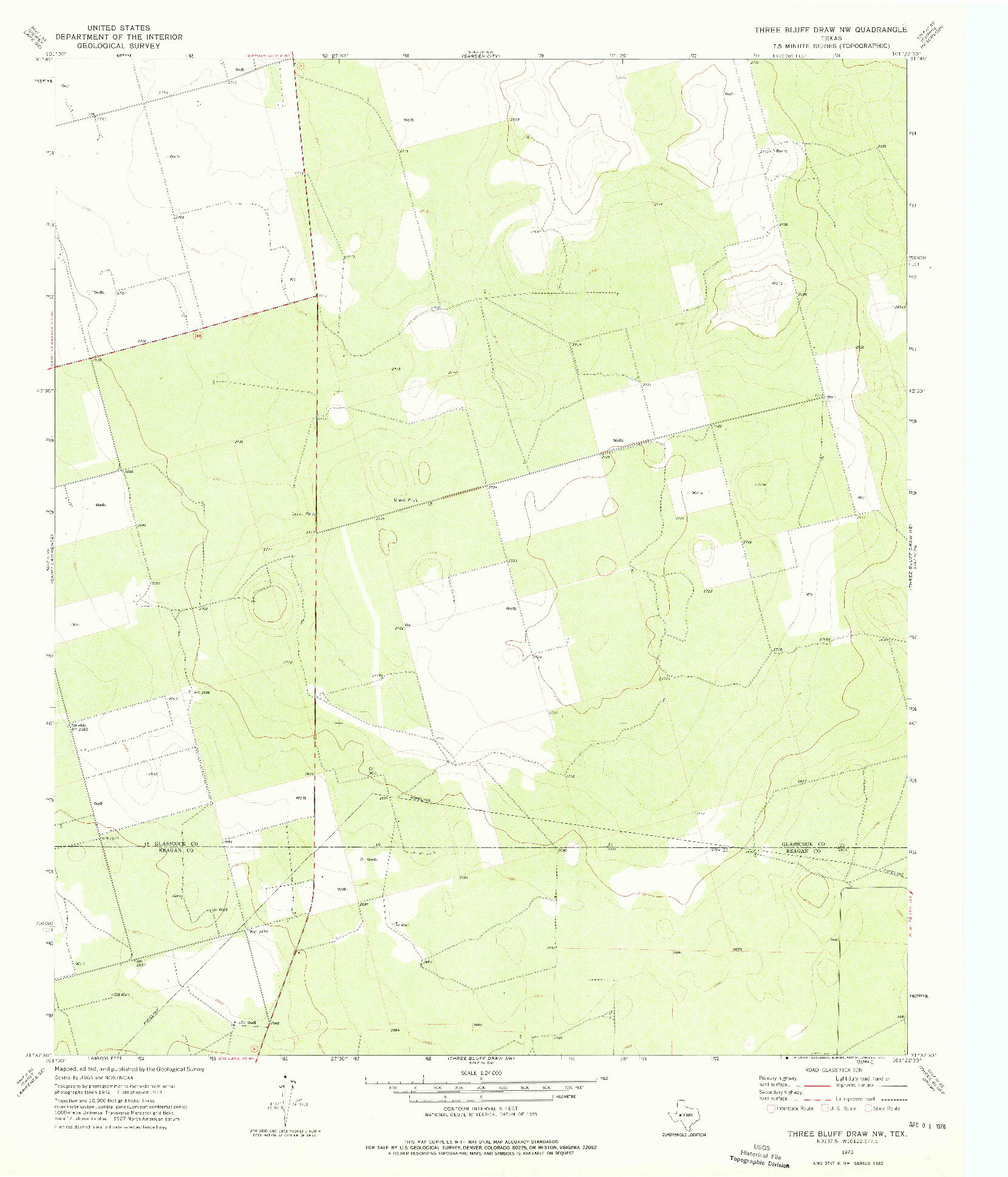 USGS 1:24000-SCALE QUADRANGLE FOR THREE BLUFF DRAW NW, TX 1973