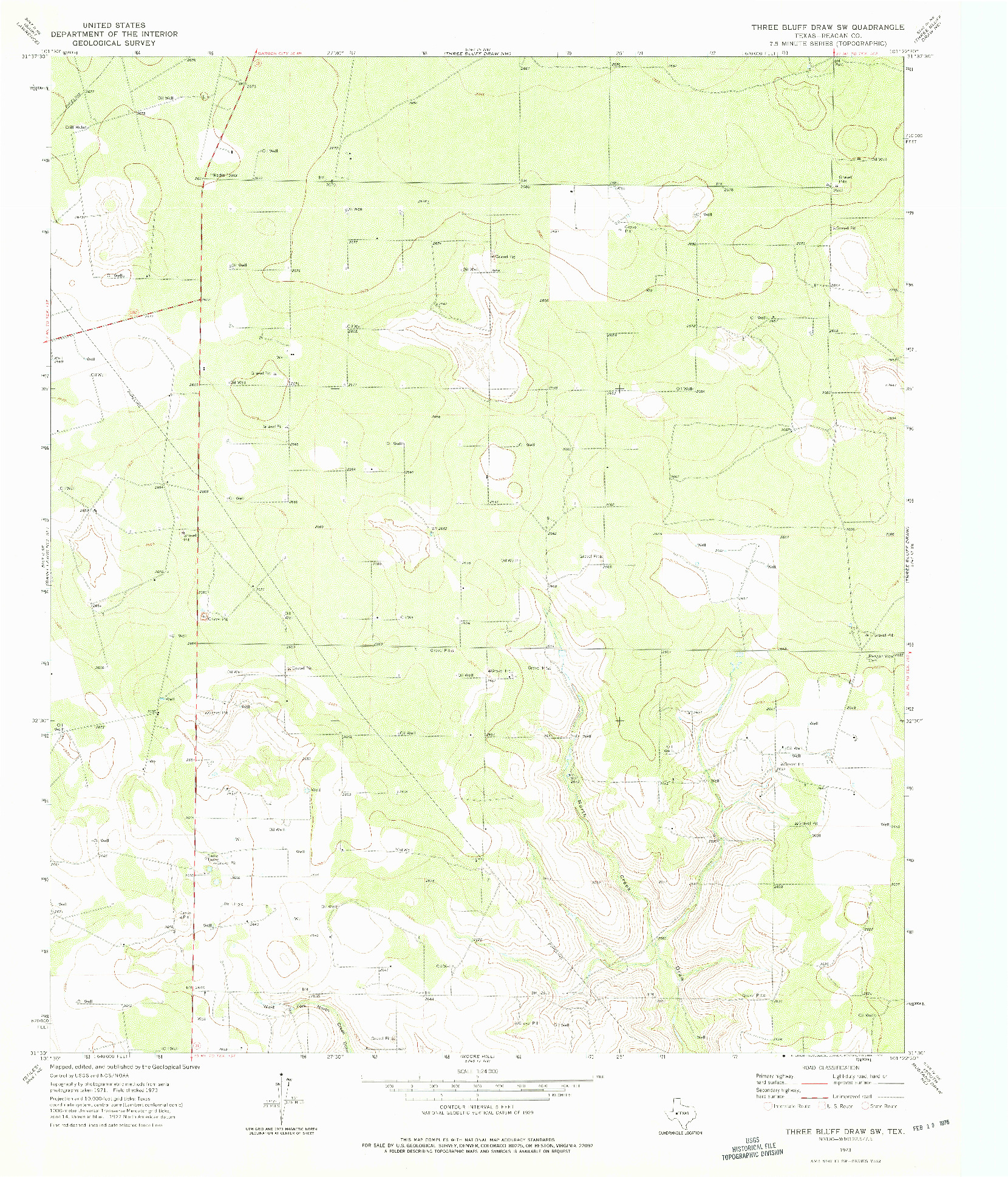 USGS 1:24000-SCALE QUADRANGLE FOR THREE BLUFF DRAW SW, TX 1973