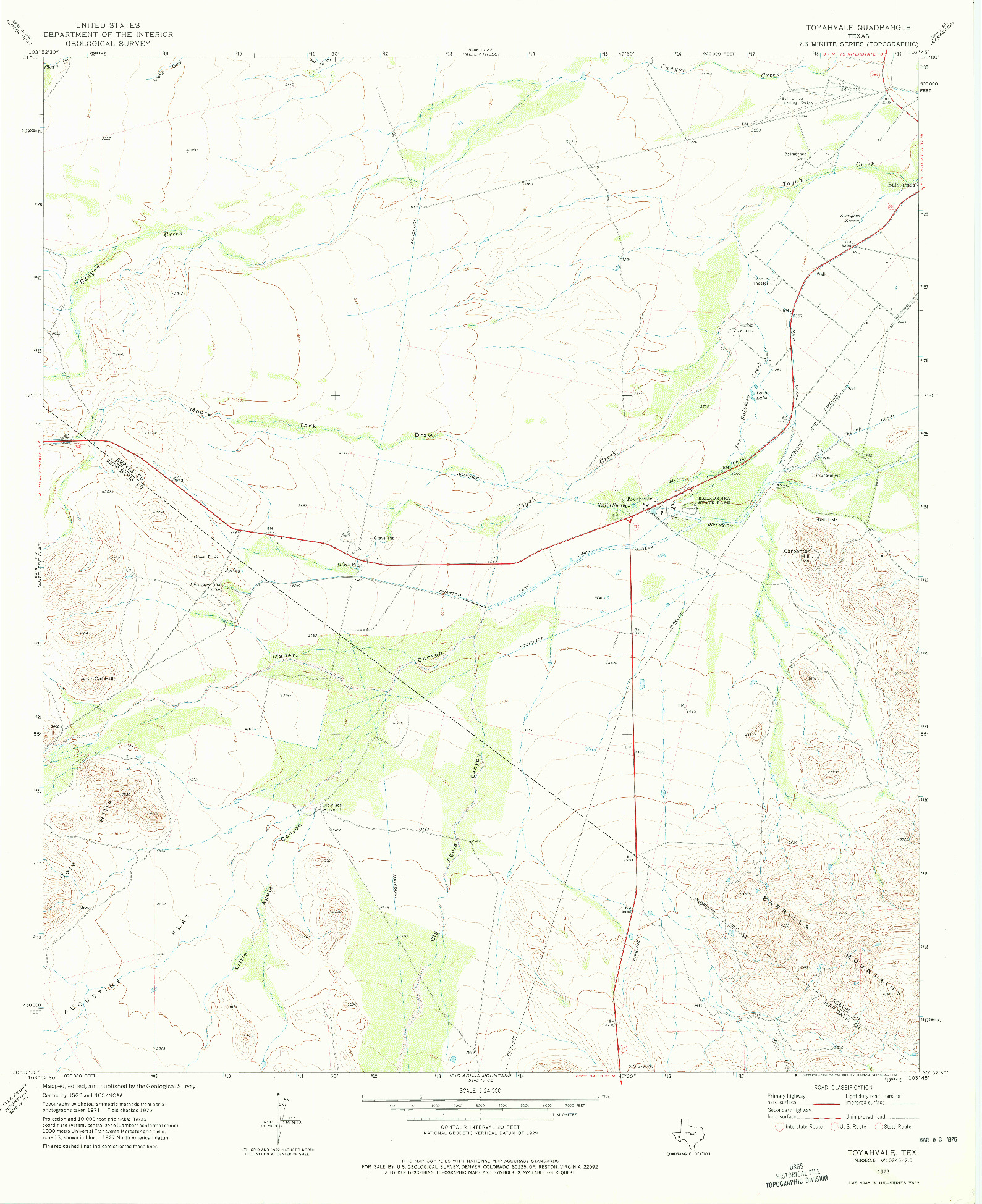 USGS 1:24000-SCALE QUADRANGLE FOR TOYAHVALE, TX 1972