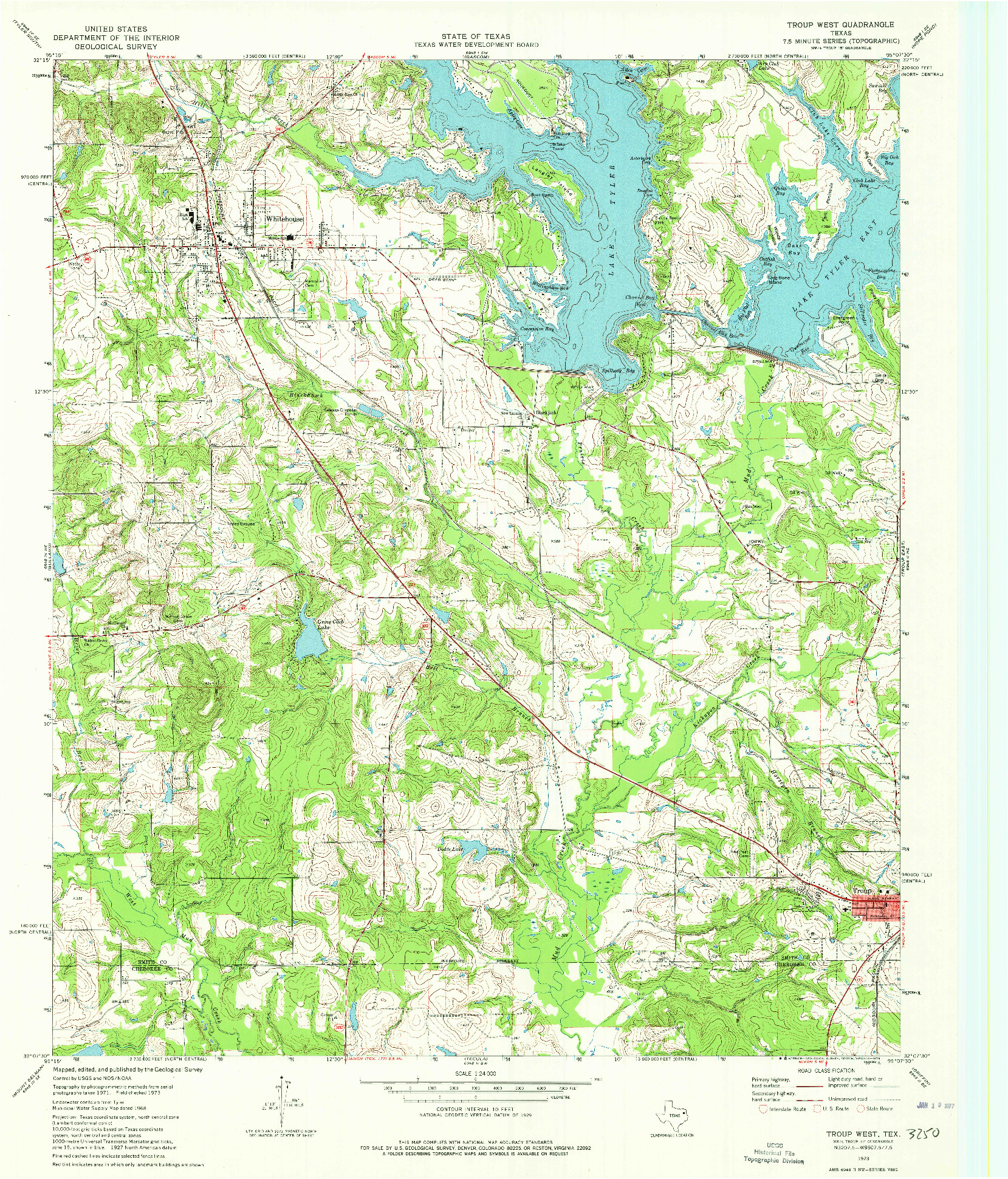 USGS 1:24000-SCALE QUADRANGLE FOR TROUP WEST, TX 1973
