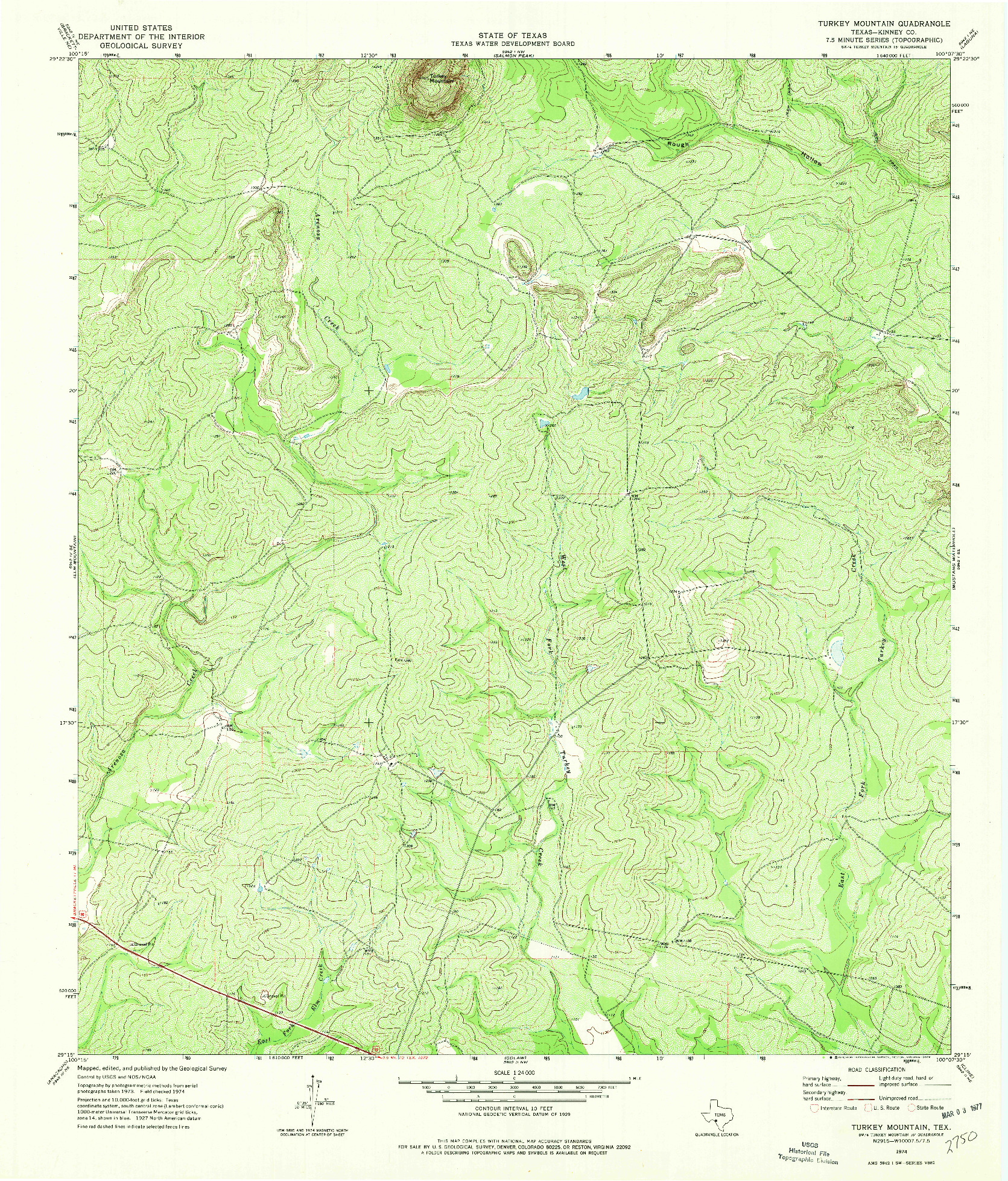 USGS 1:24000-SCALE QUADRANGLE FOR TURKEY MOUNTAIN, TX 1974