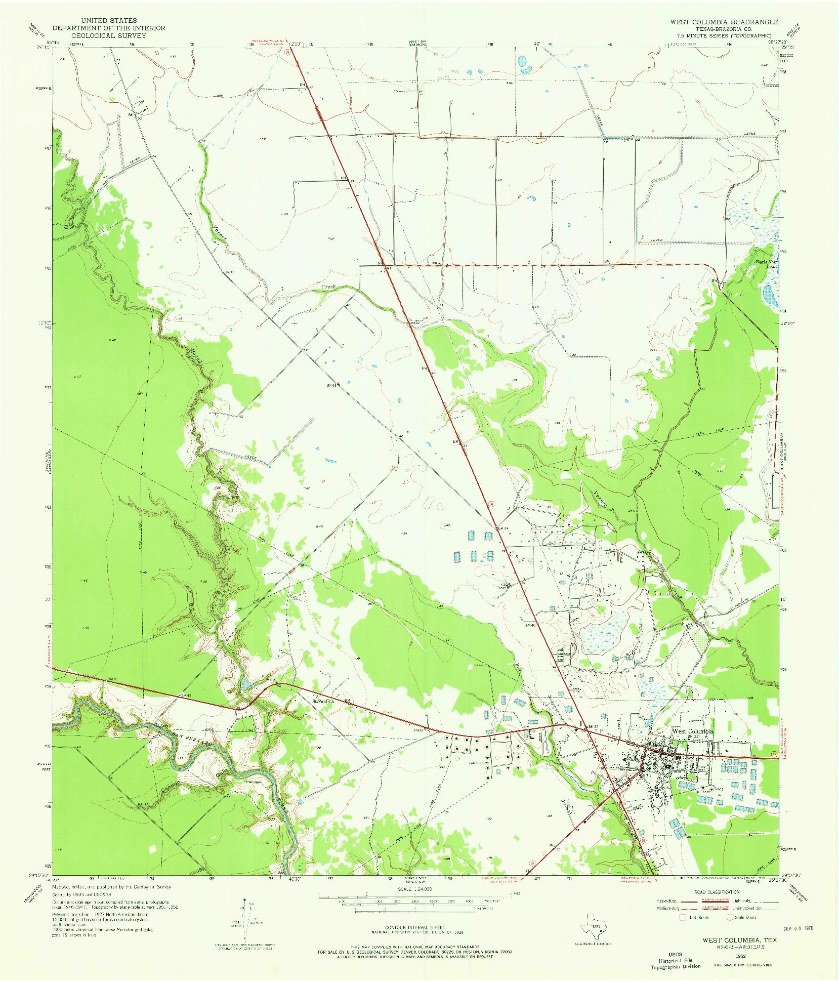 USGS 1:24000-SCALE QUADRANGLE FOR WEST COLUMBIA, TX 1952