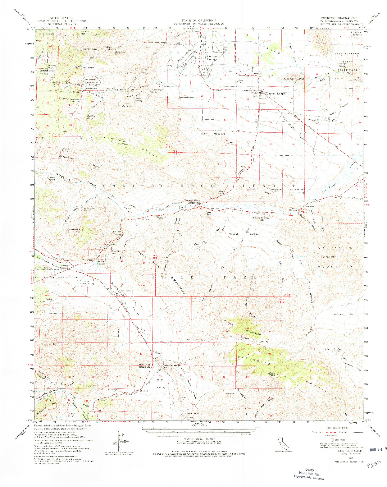 USGS 1:62500-SCALE QUADRANGLE FOR BORREGO, CA 1959