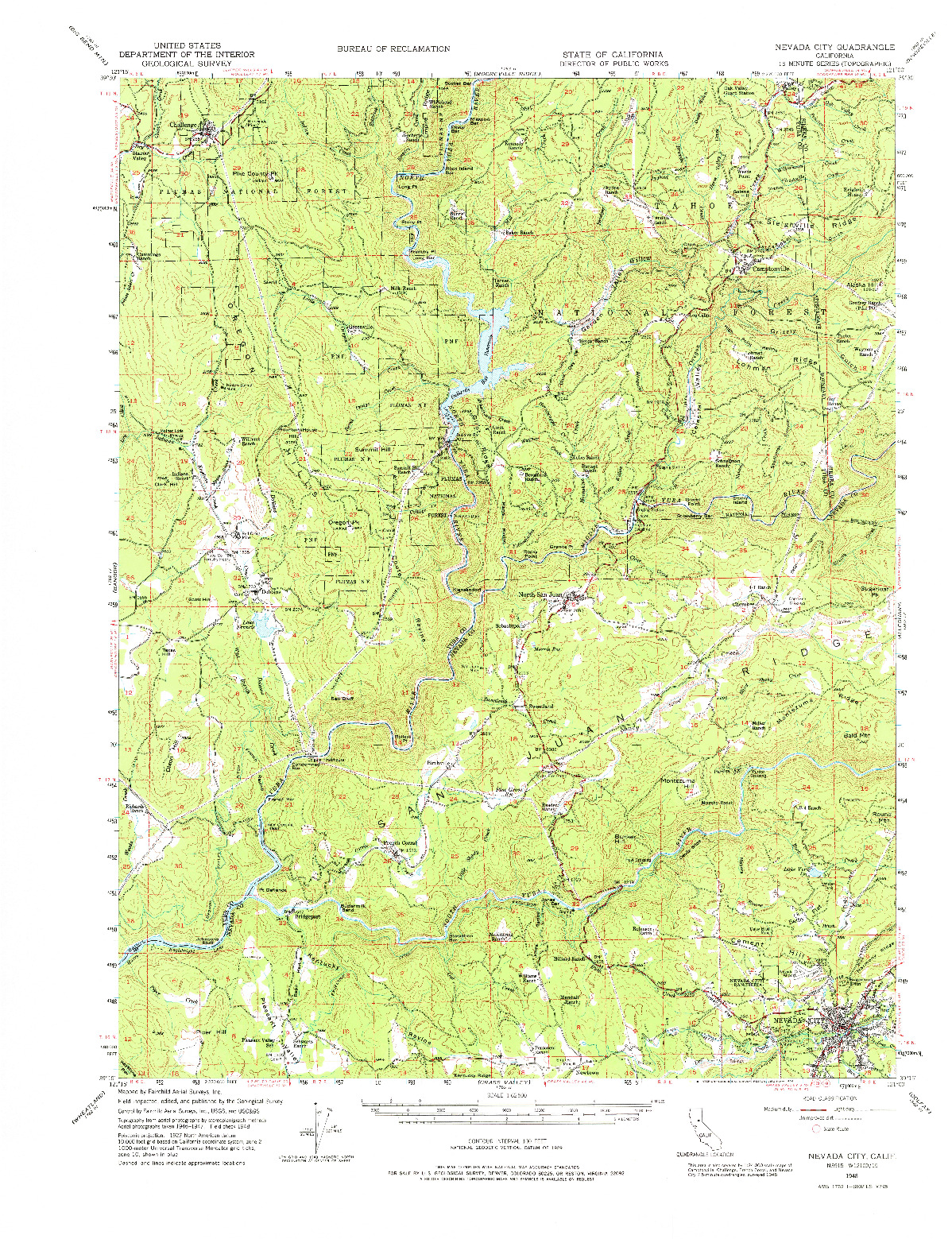 USGS 1:62500-SCALE QUADRANGLE FOR NEVADA CITY, CA 1948