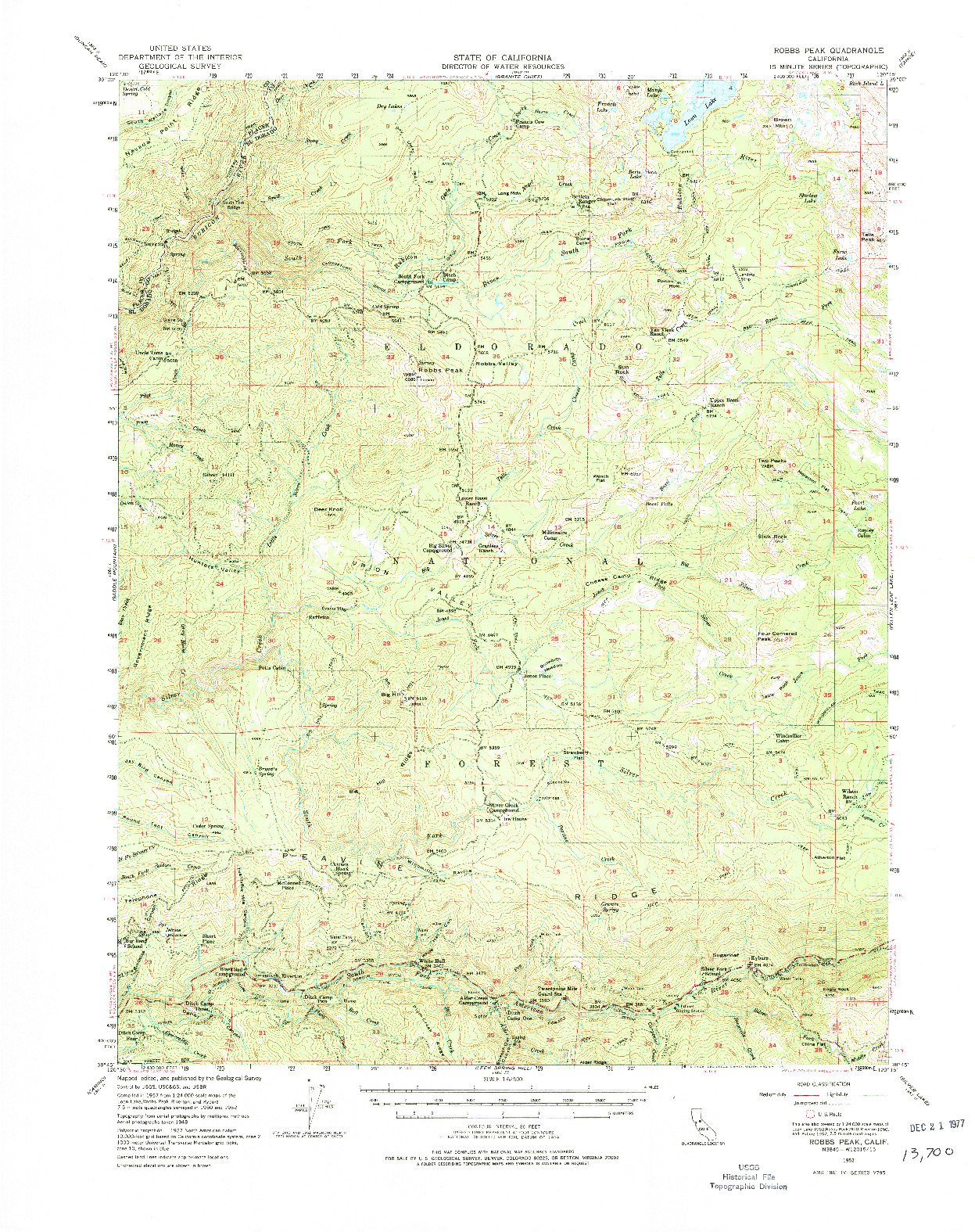 USGS 1:62500-SCALE QUADRANGLE FOR ROBBS PEAK, CA 1952