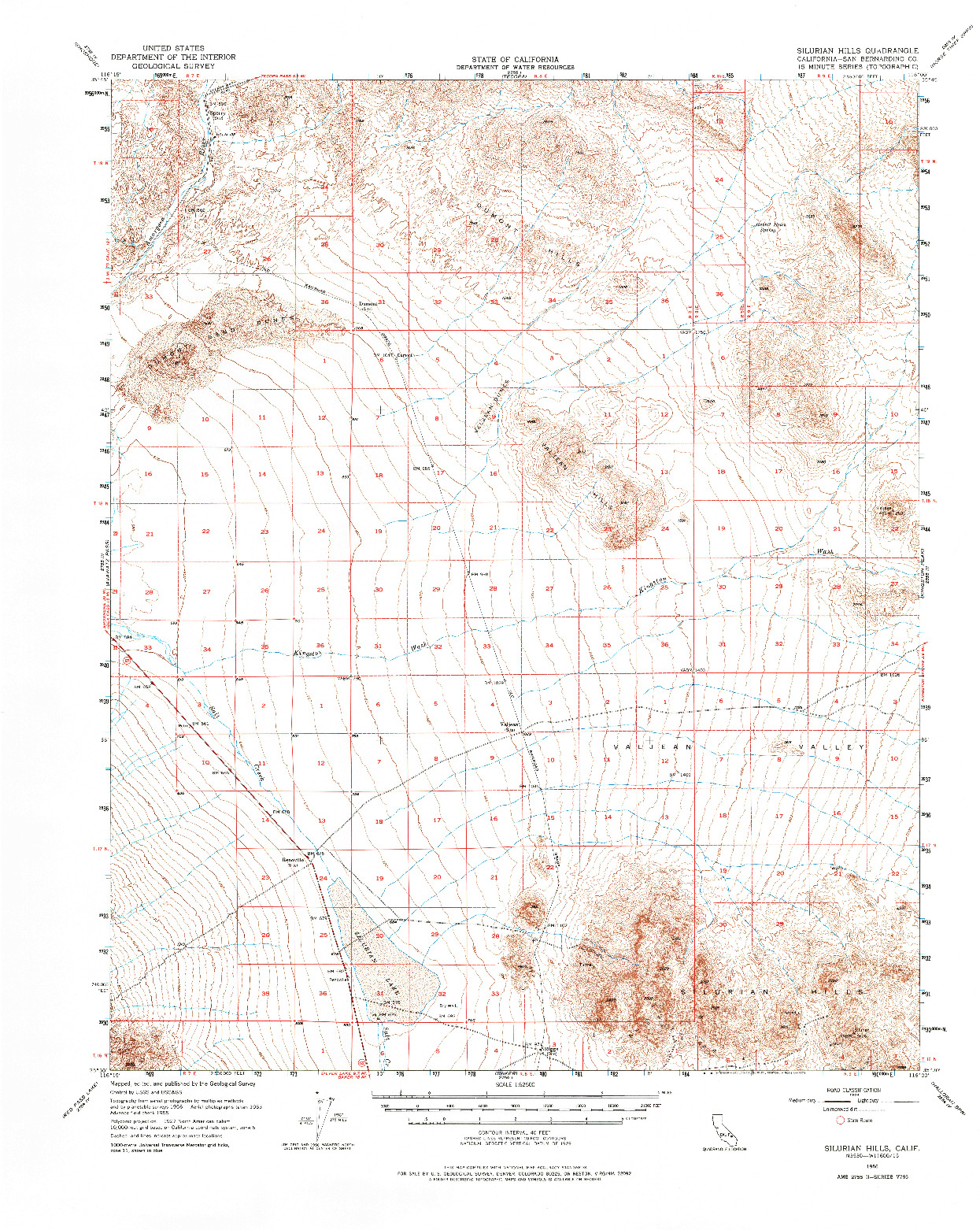 USGS 1:62500-SCALE QUADRANGLE FOR SILURIAN HILLS, CA 1956