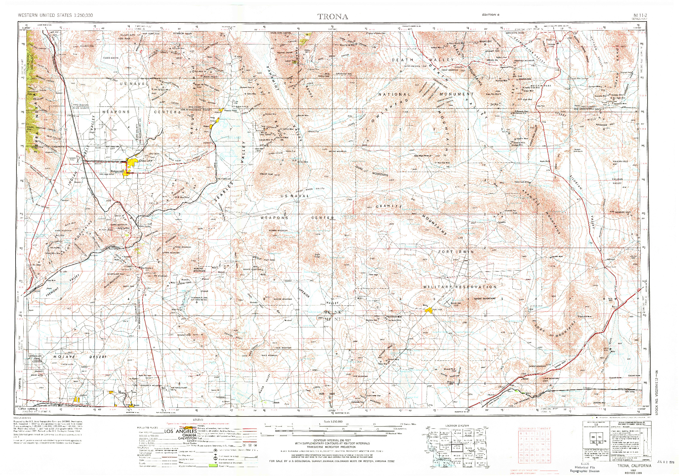 USGS 1:250000-SCALE QUADRANGLE FOR TRONA, CA 1957