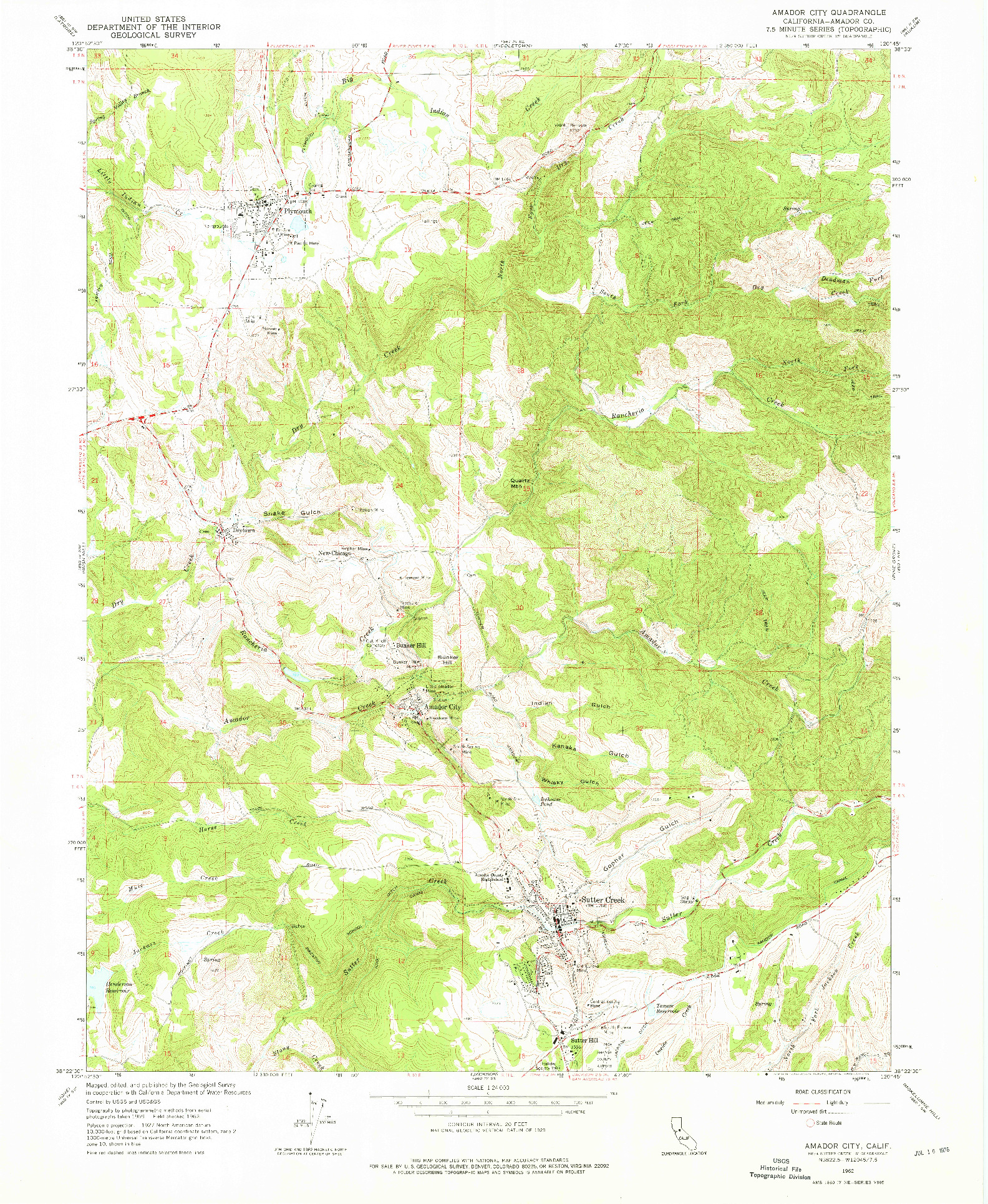 USGS 1:24000-SCALE QUADRANGLE FOR AMADOR CITY, CA 1962