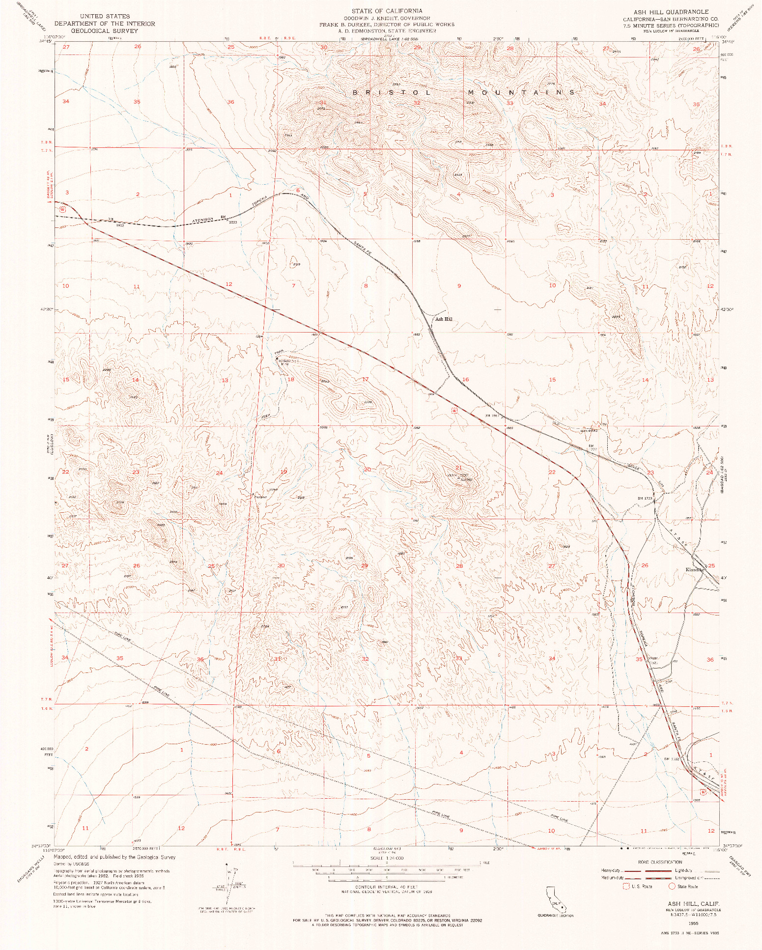 USGS 1:24000-SCALE QUADRANGLE FOR ASH HILL, CA 1955