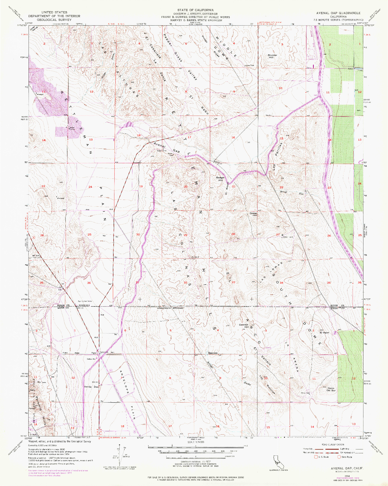 USGS 1:24000-SCALE QUADRANGLE FOR AVENAL GAP, CA 1954