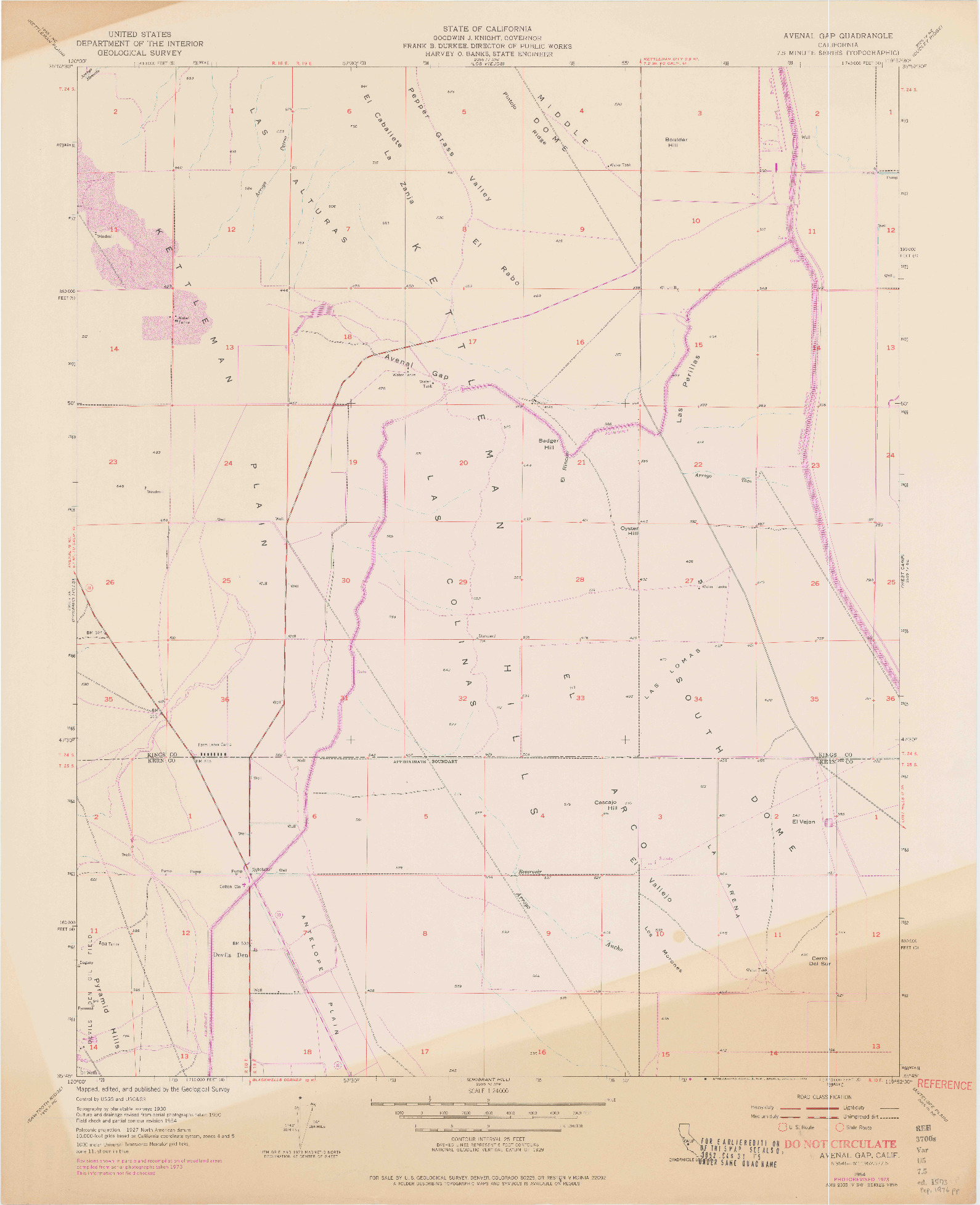 USGS 1:24000-SCALE QUADRANGLE FOR AVENAL GAP, CA 1954
