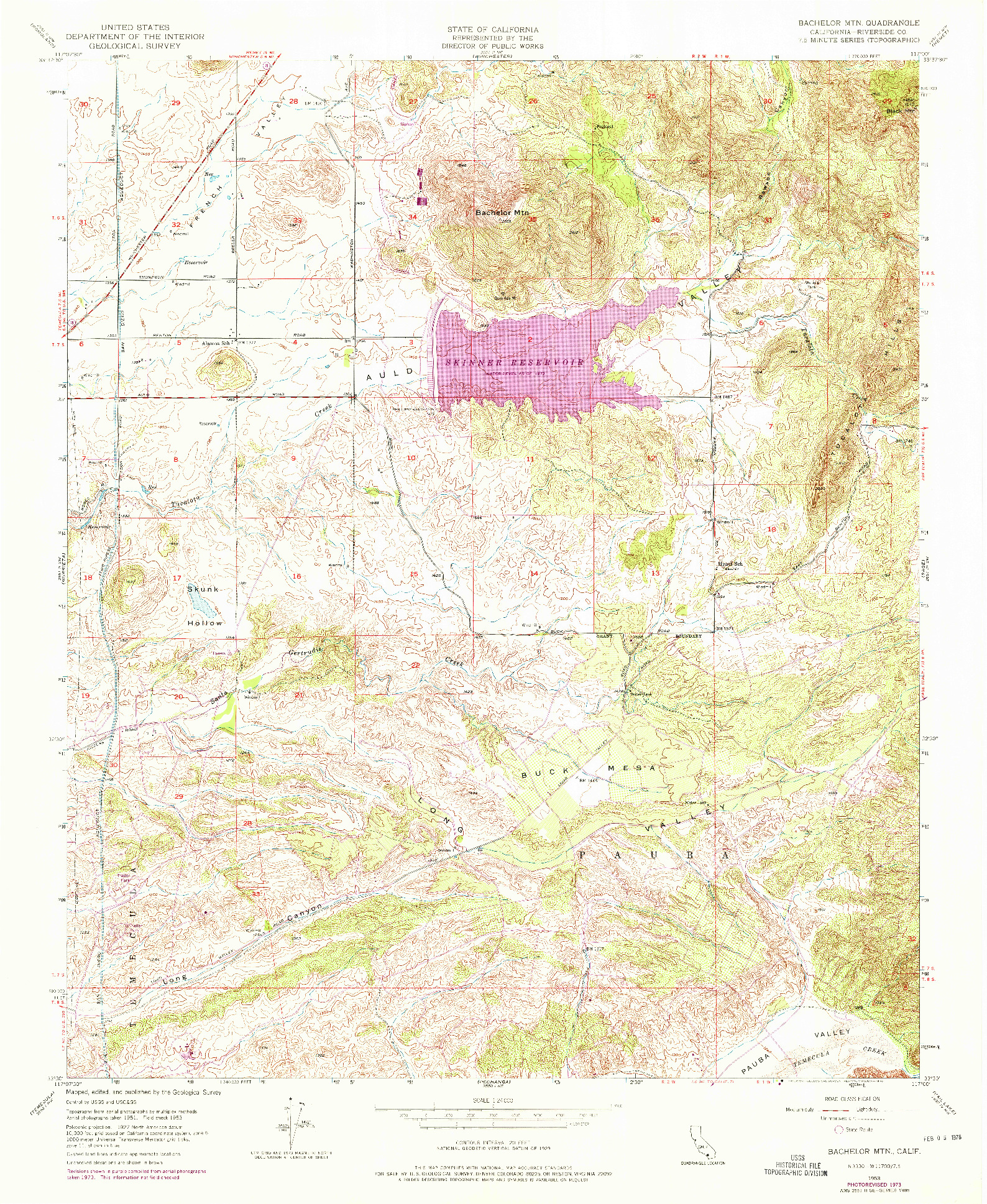 USGS 1:24000-SCALE QUADRANGLE FOR BACHELOR MTN., CA 1953