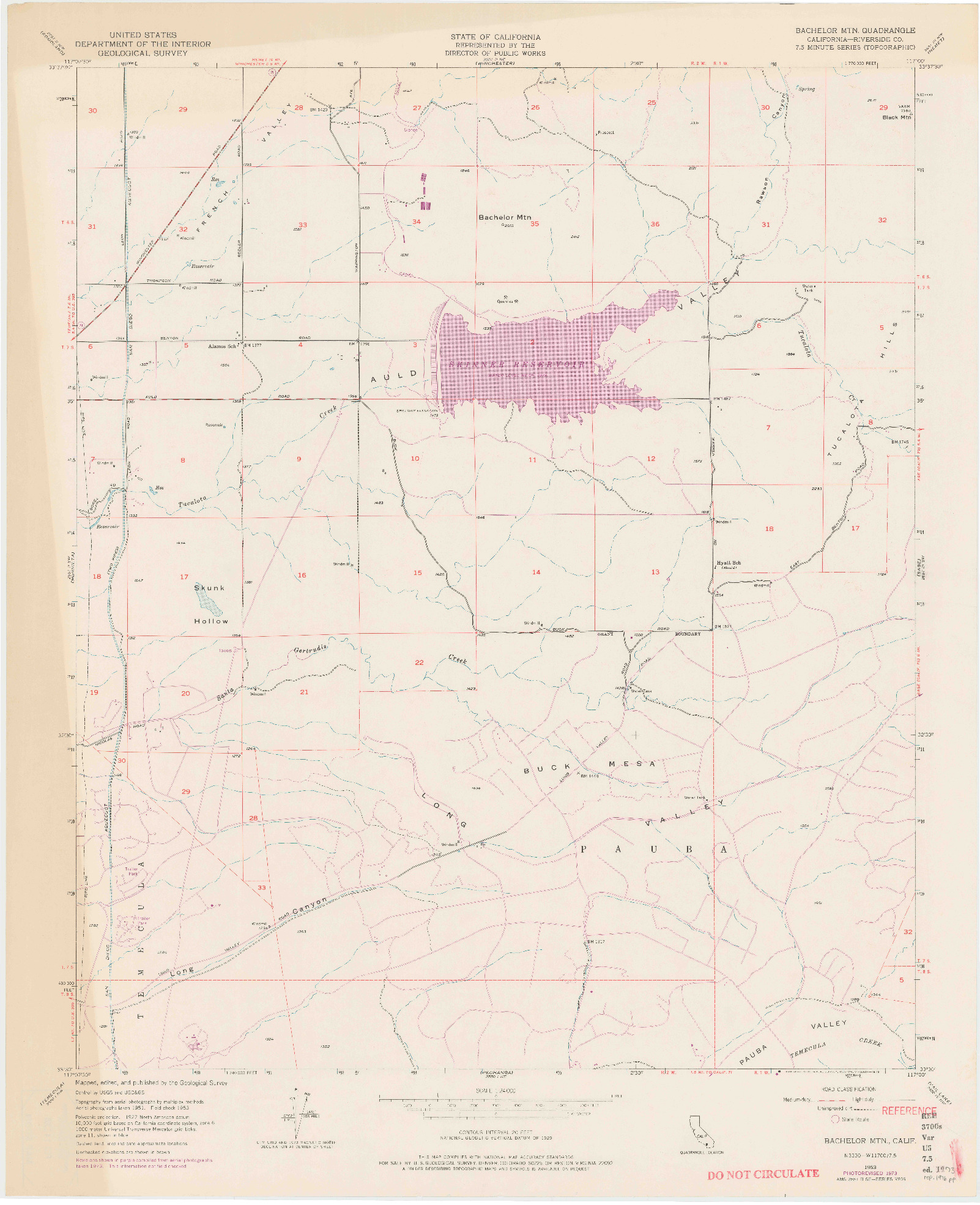 USGS 1:24000-SCALE QUADRANGLE FOR BACHELOR MTN, CA 1973
