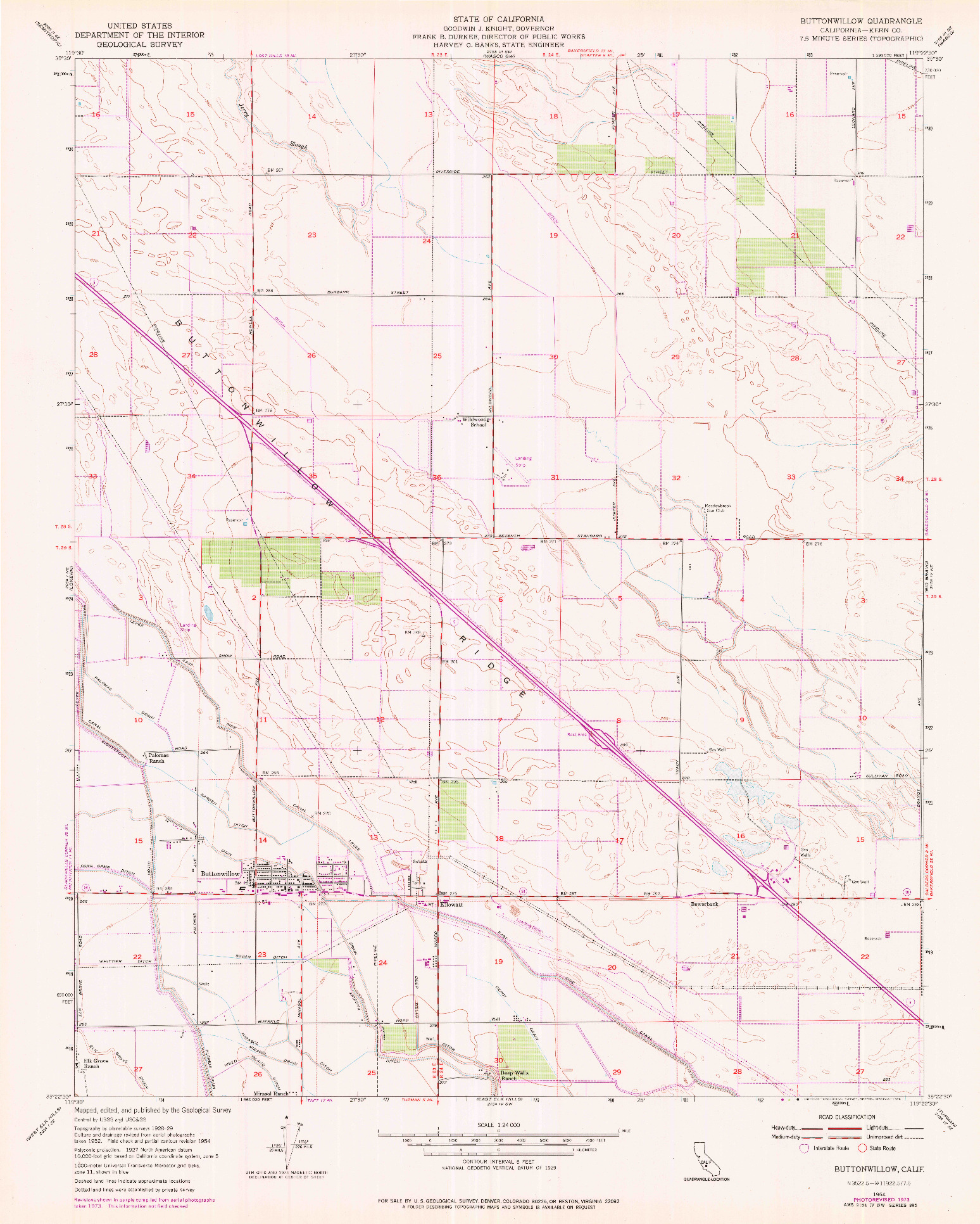 USGS 1:24000-SCALE QUADRANGLE FOR BUTTONWILLOW, CA 1954