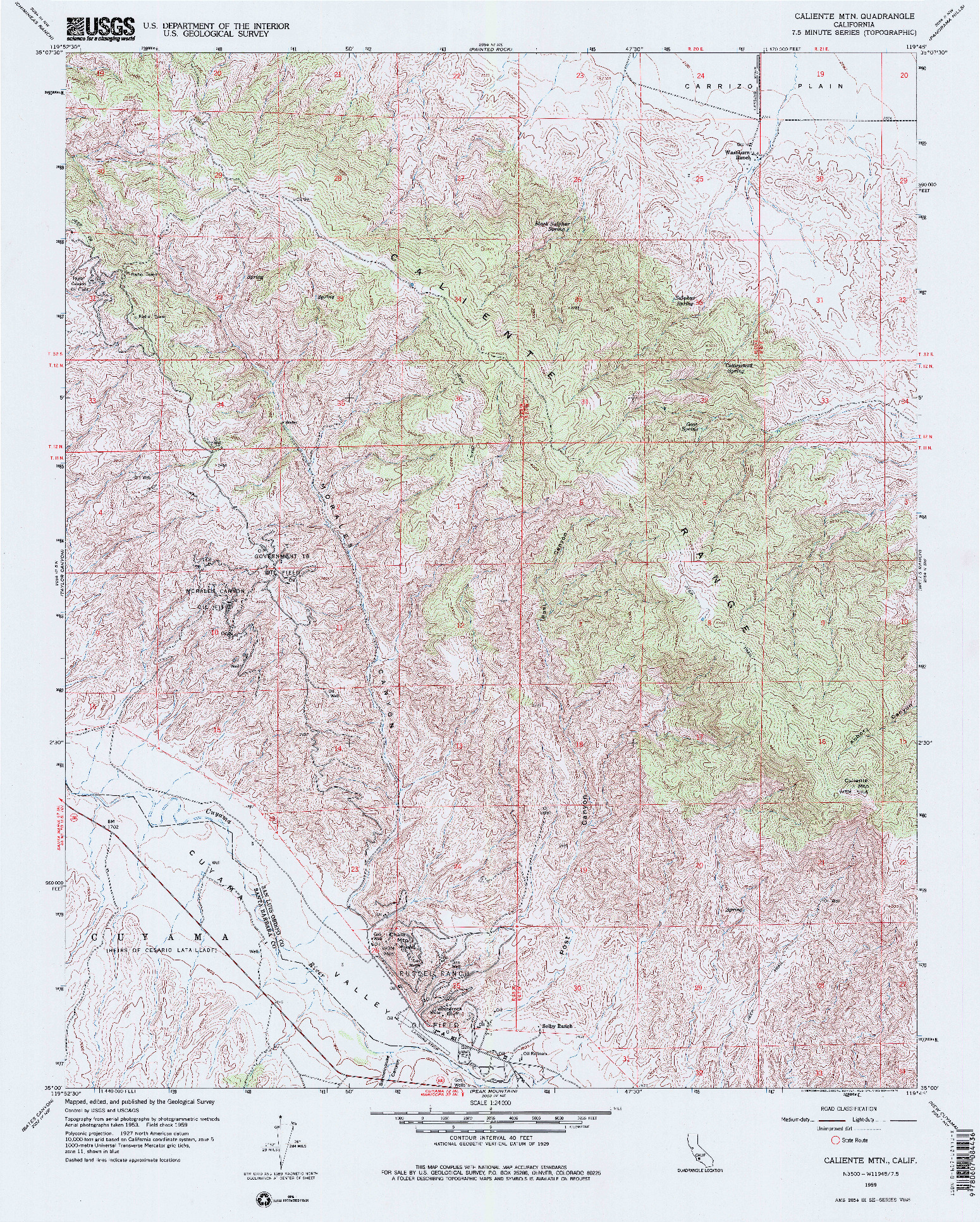 USGS 1:24000-SCALE QUADRANGLE FOR CALIENTE MTN, CA 1959