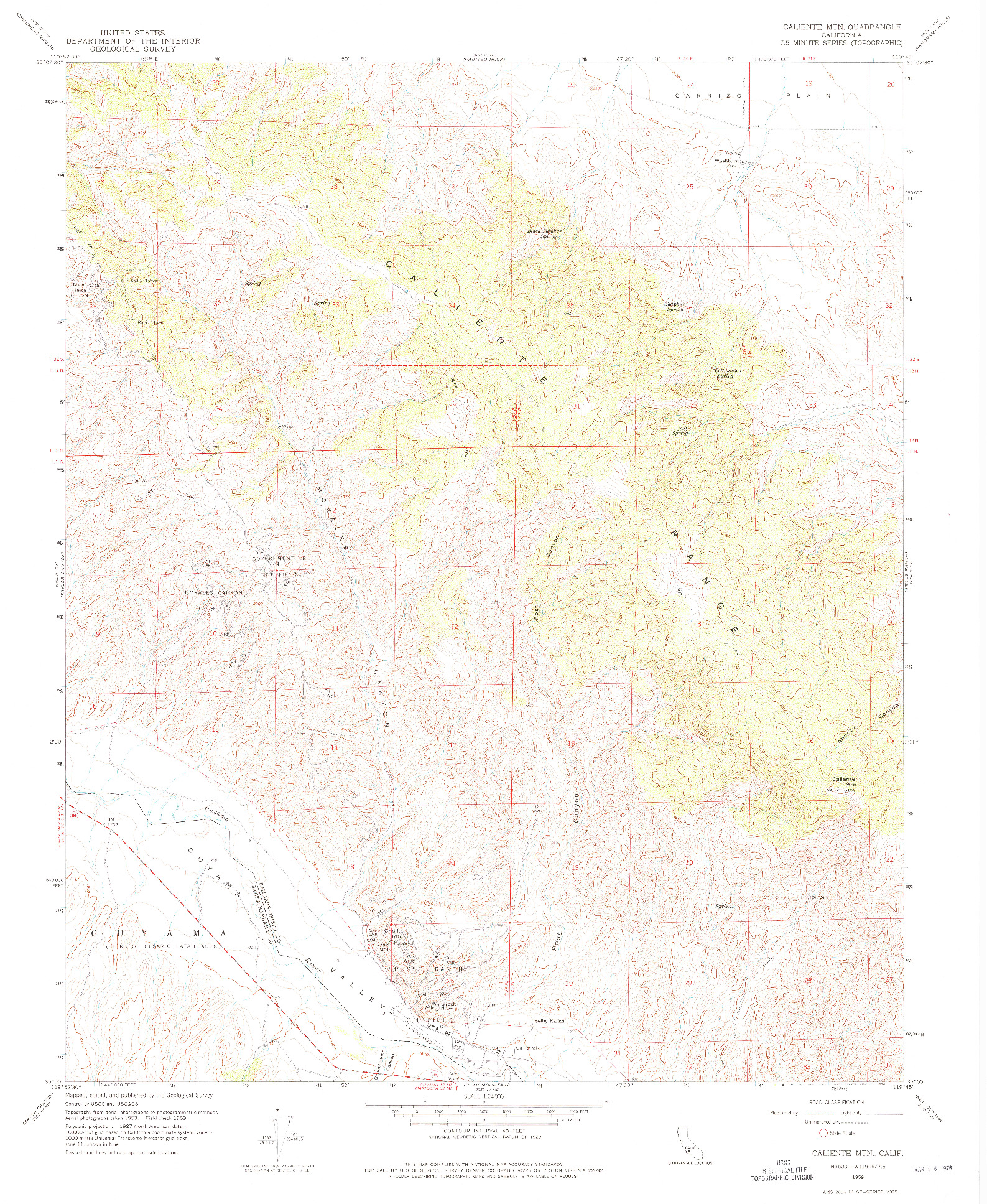 USGS 1:24000-SCALE QUADRANGLE FOR CALIENTE MTN, CA 1959