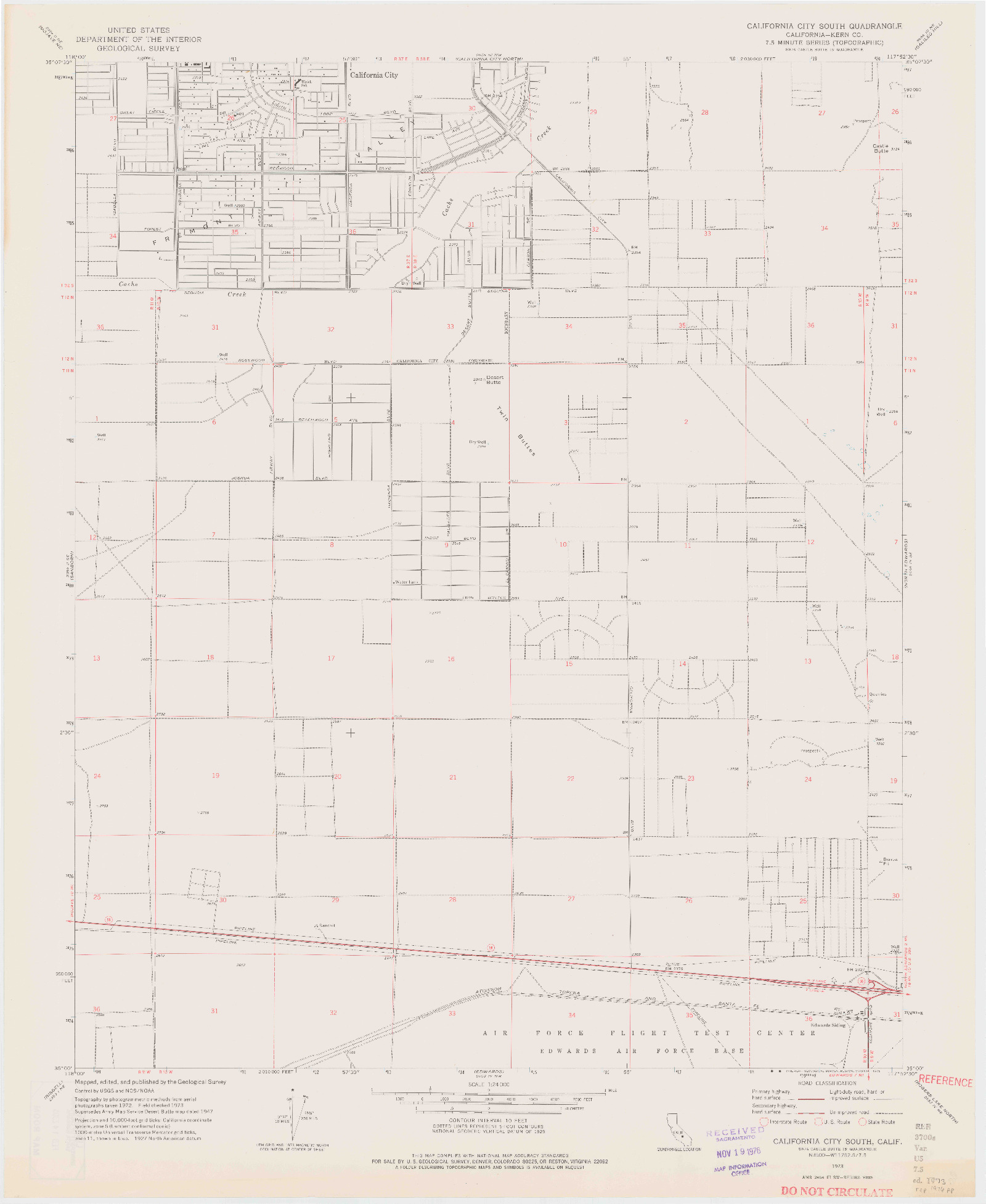 USGS 1:24000-SCALE QUADRANGLE FOR CALIFORNIA CITY SOUTH, CA 1973