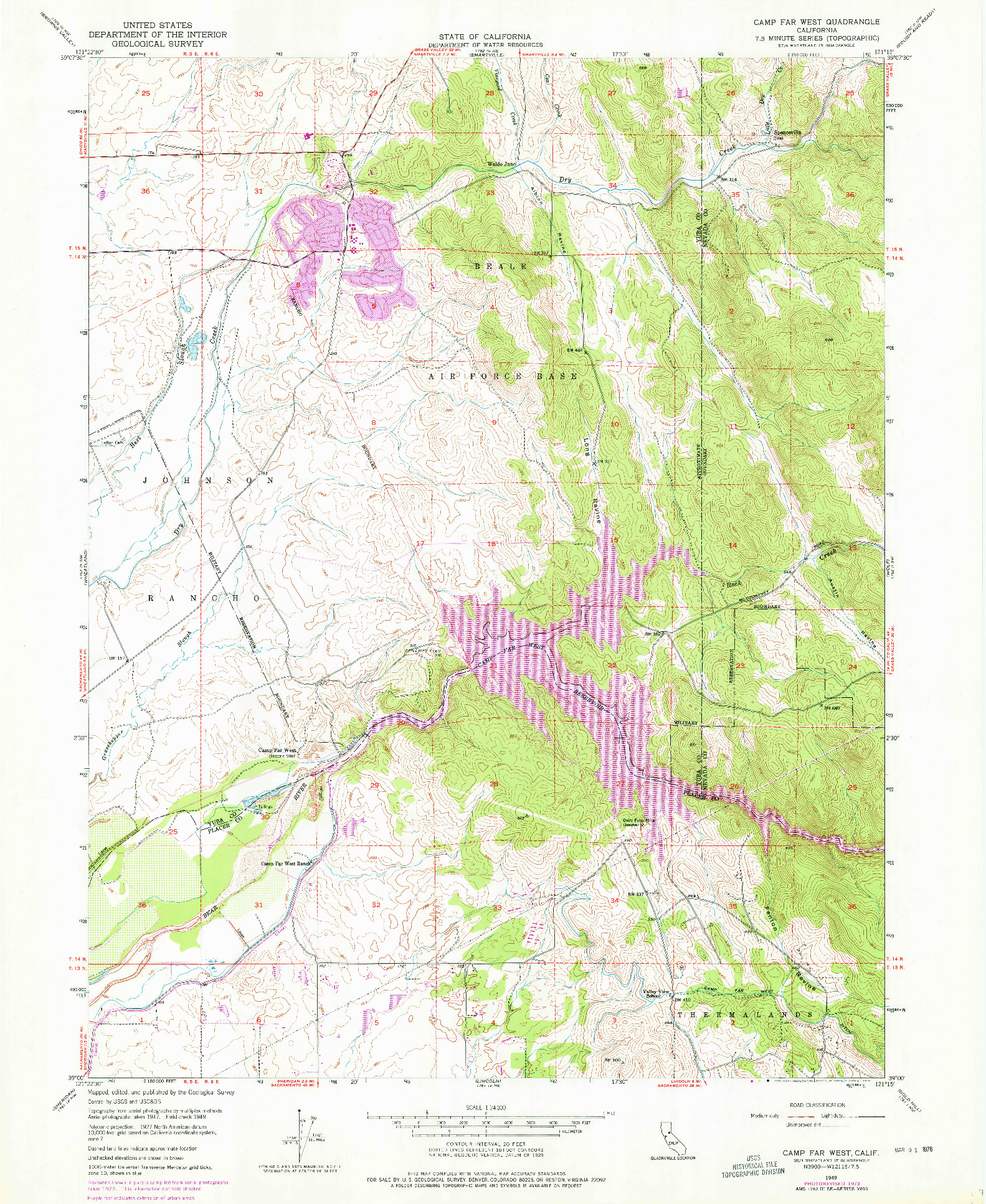 USGS 1:24000-SCALE QUADRANGLE FOR CAMP FAR WEST, CA 1949