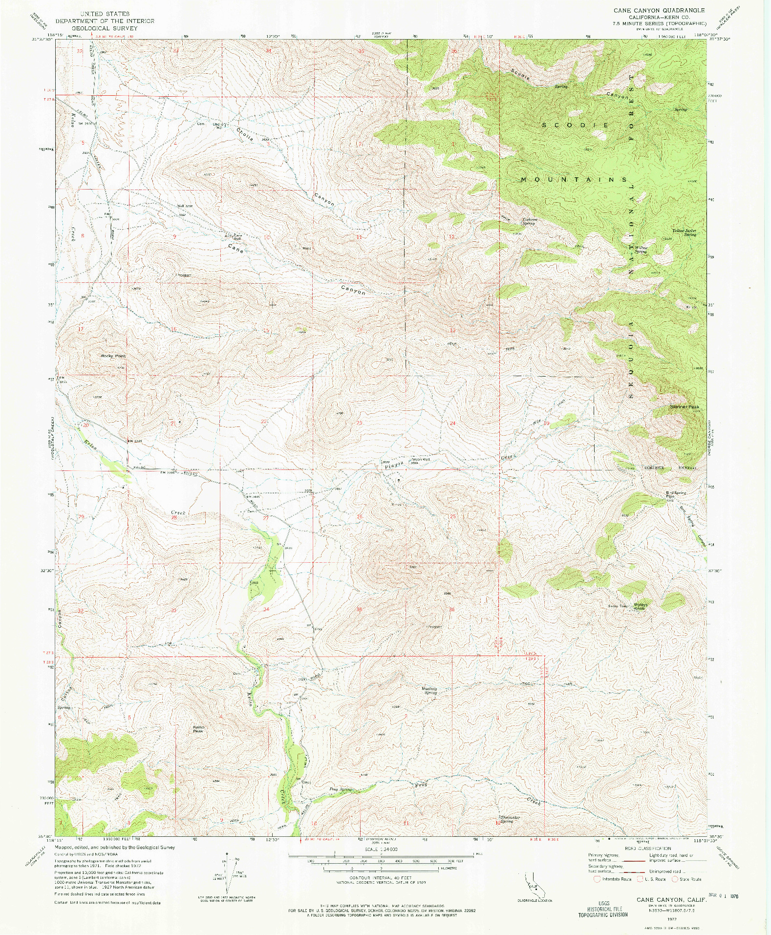 USGS 1:24000-SCALE QUADRANGLE FOR CANE CANYON, CA 1972