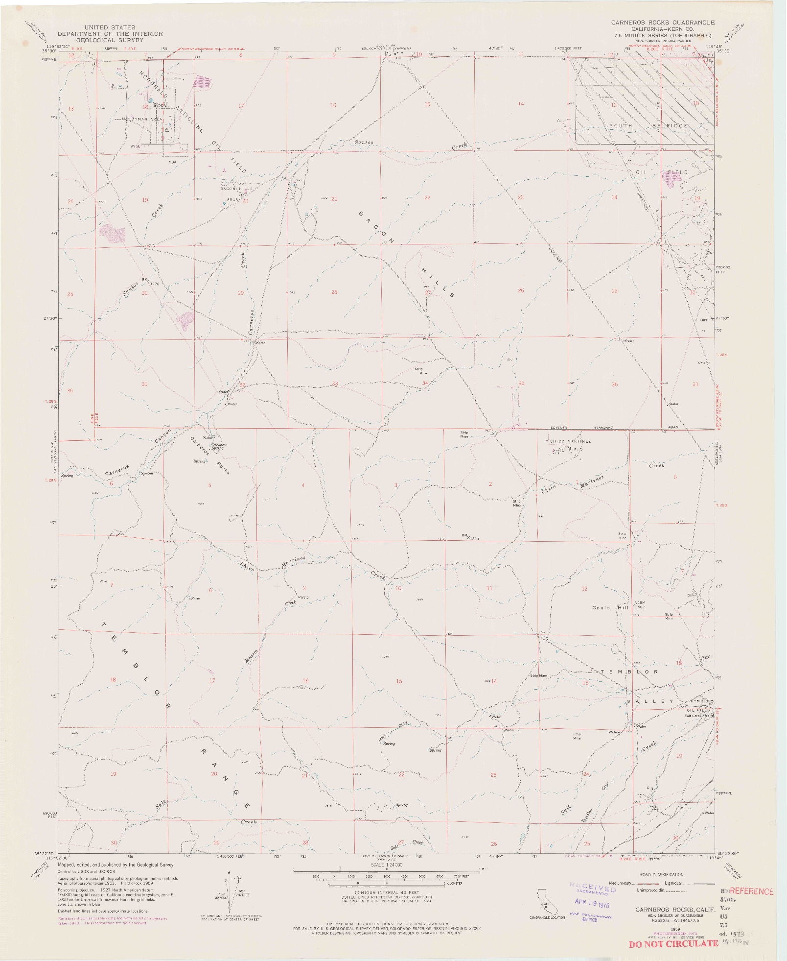 USGS 1:24000-SCALE QUADRANGLE FOR CARNEROS ROCKS, CA 1959