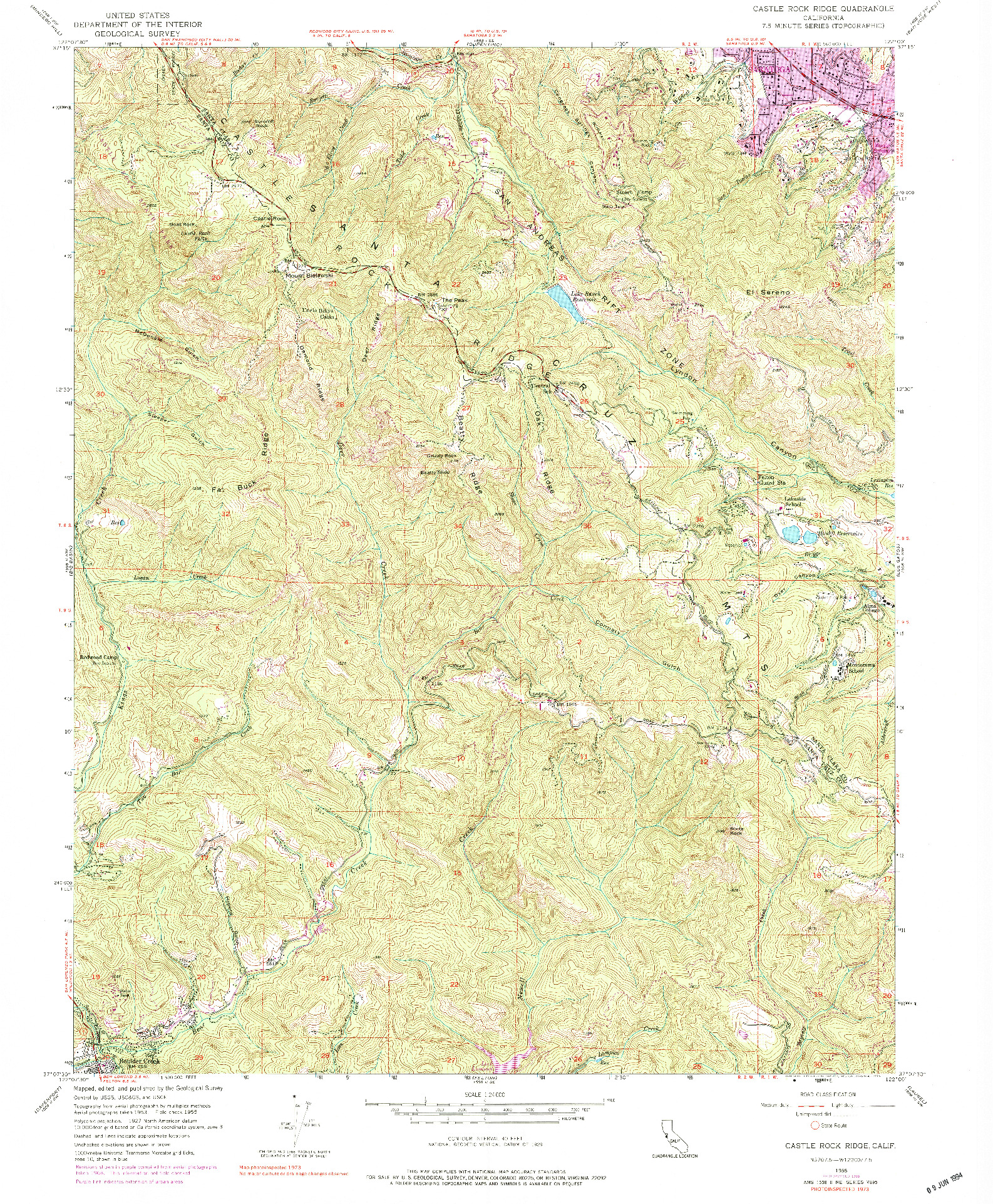 USGS 1:24000-SCALE QUADRANGLE FOR CASTLE ROCK RIDGE, CA 1955