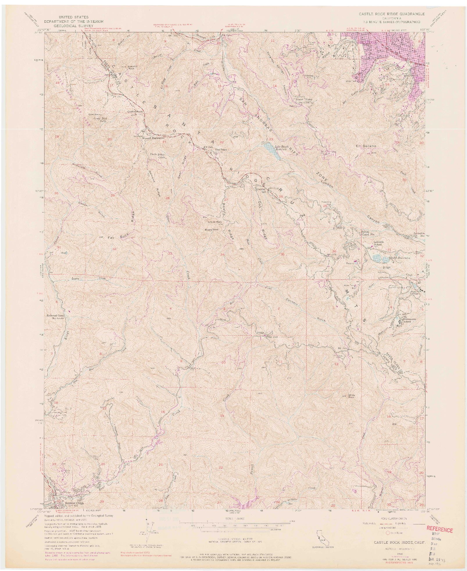 USGS 1:24000-SCALE QUADRANGLE FOR CASTLE ROCK RIDGE, CA 1955