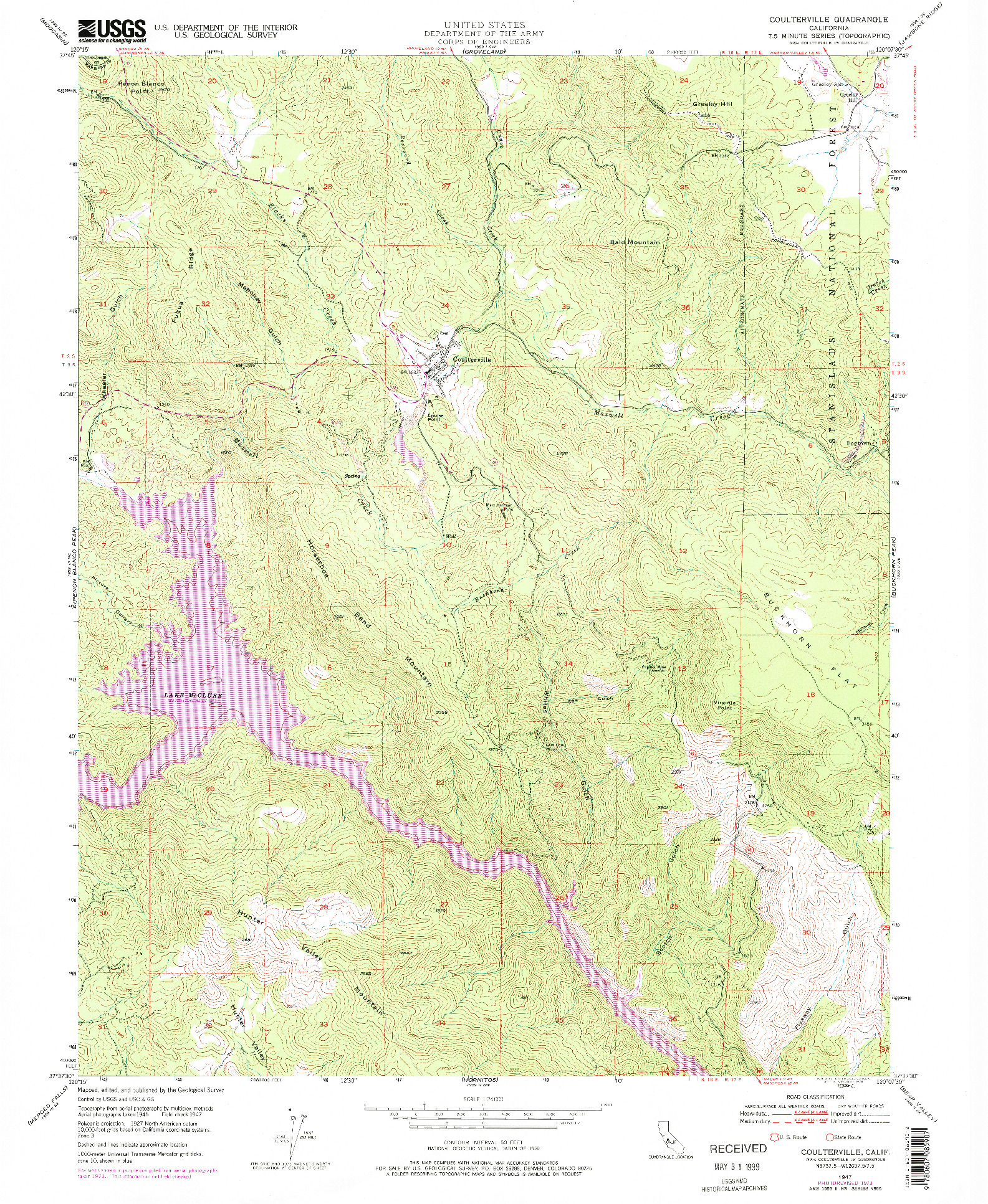 USGS 1:24000-SCALE QUADRANGLE FOR COULTERVILLE, CA 1947