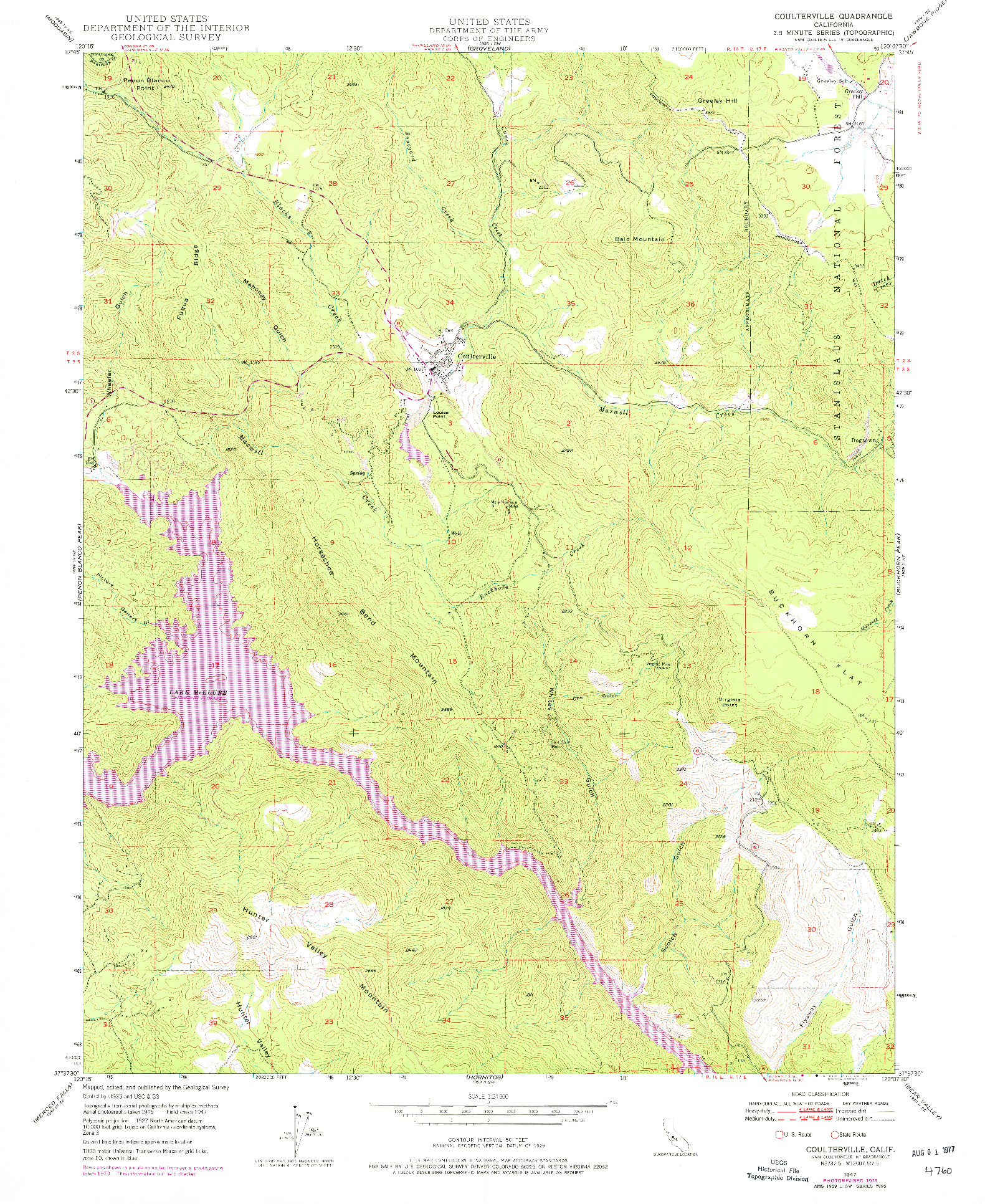 USGS 1:24000-SCALE QUADRANGLE FOR COULTERVILLE, CA 1947