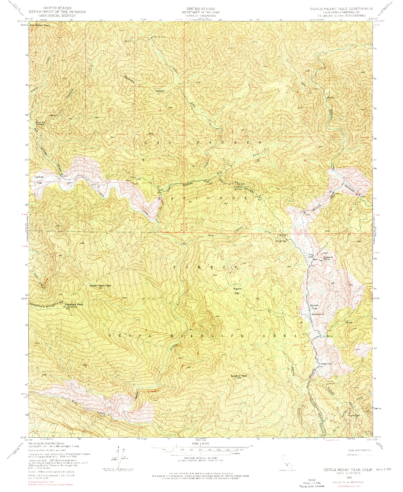 USGS 1:24000-SCALE QUADRANGLE FOR DEVILS HEART PEAK, CA 1943