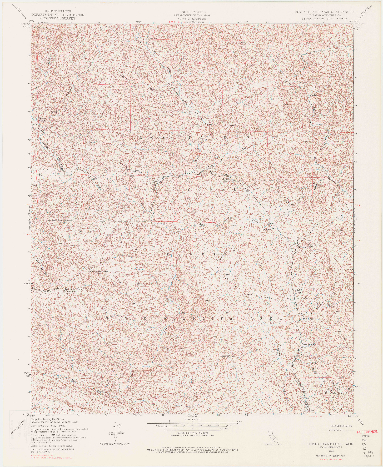 USGS 1:24000-SCALE QUADRANGLE FOR DEVILS HEART PEAK, CA 1943