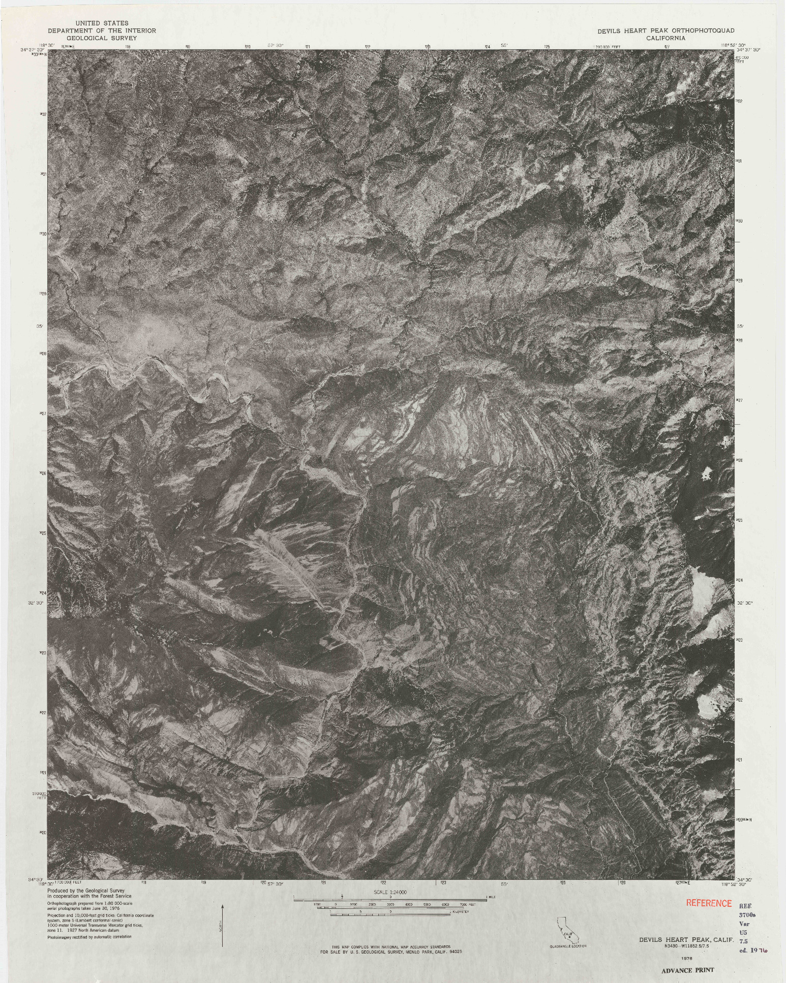 USGS 1:24000-SCALE QUADRANGLE FOR DEVILS HEART PEAK, CA 1976