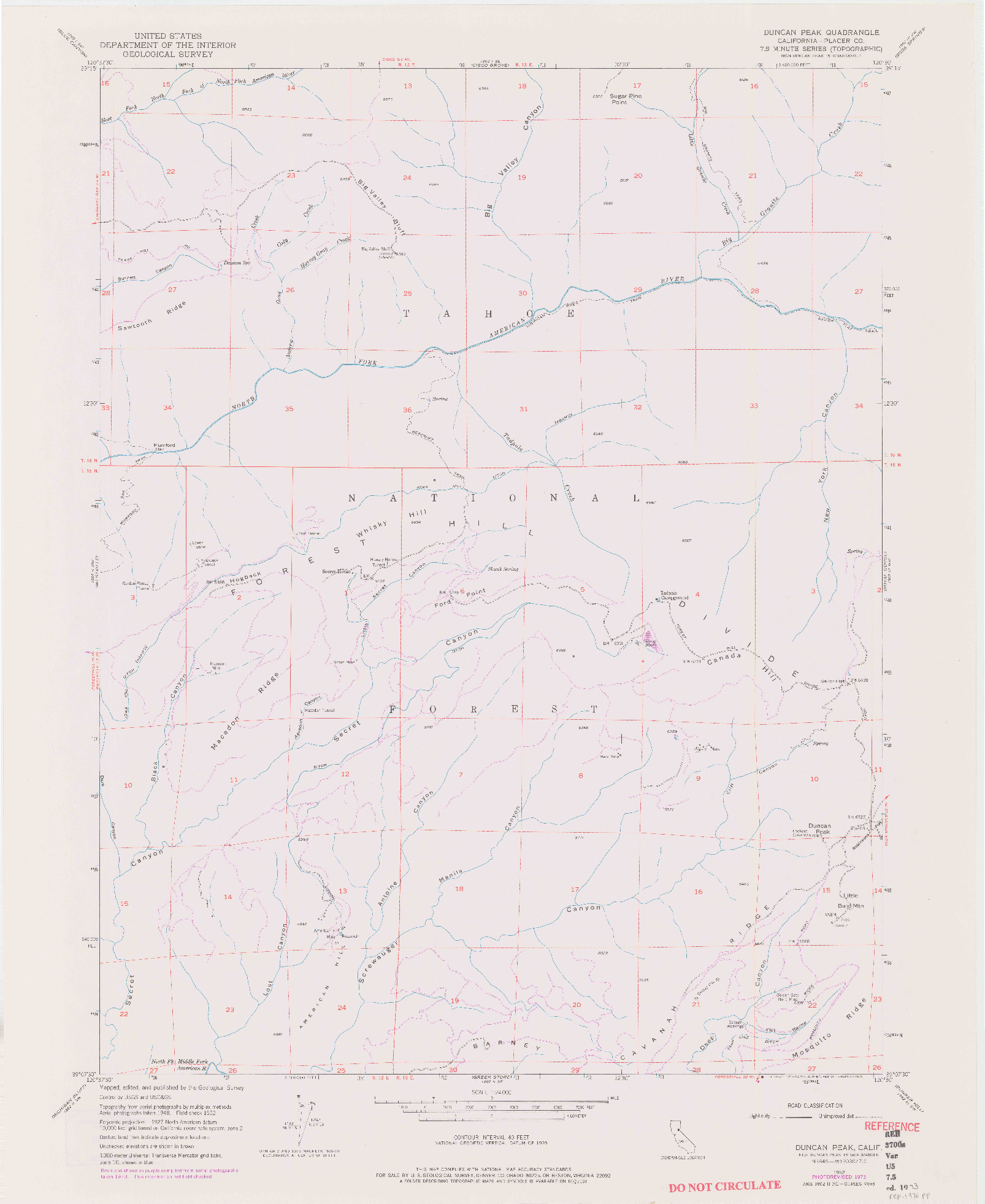 USGS 1:24000-SCALE QUADRANGLE FOR DUNCAN PEAK, CA 1952