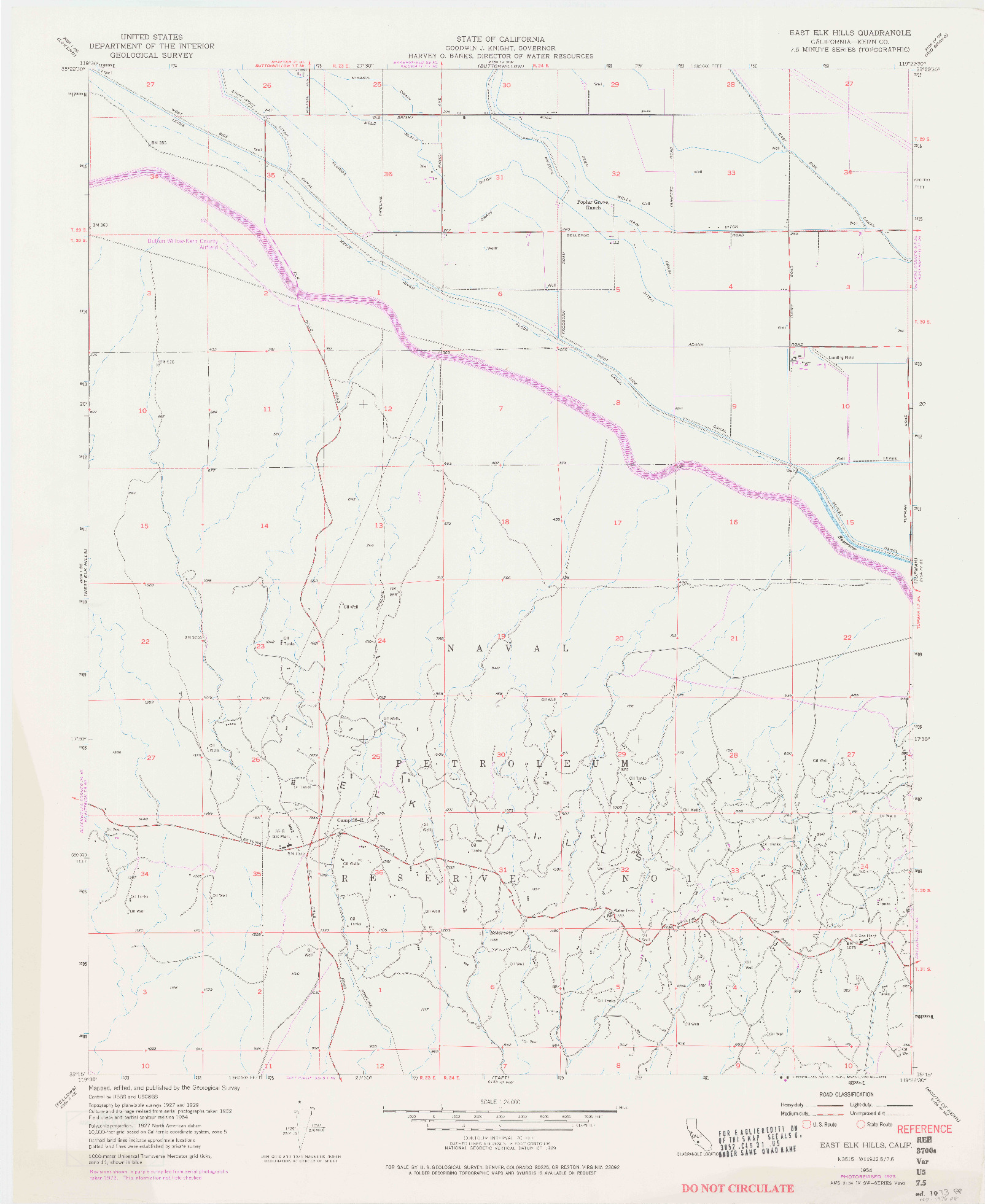 USGS 1:24000-SCALE QUADRANGLE FOR EAST ELK HILLS, CA 1954