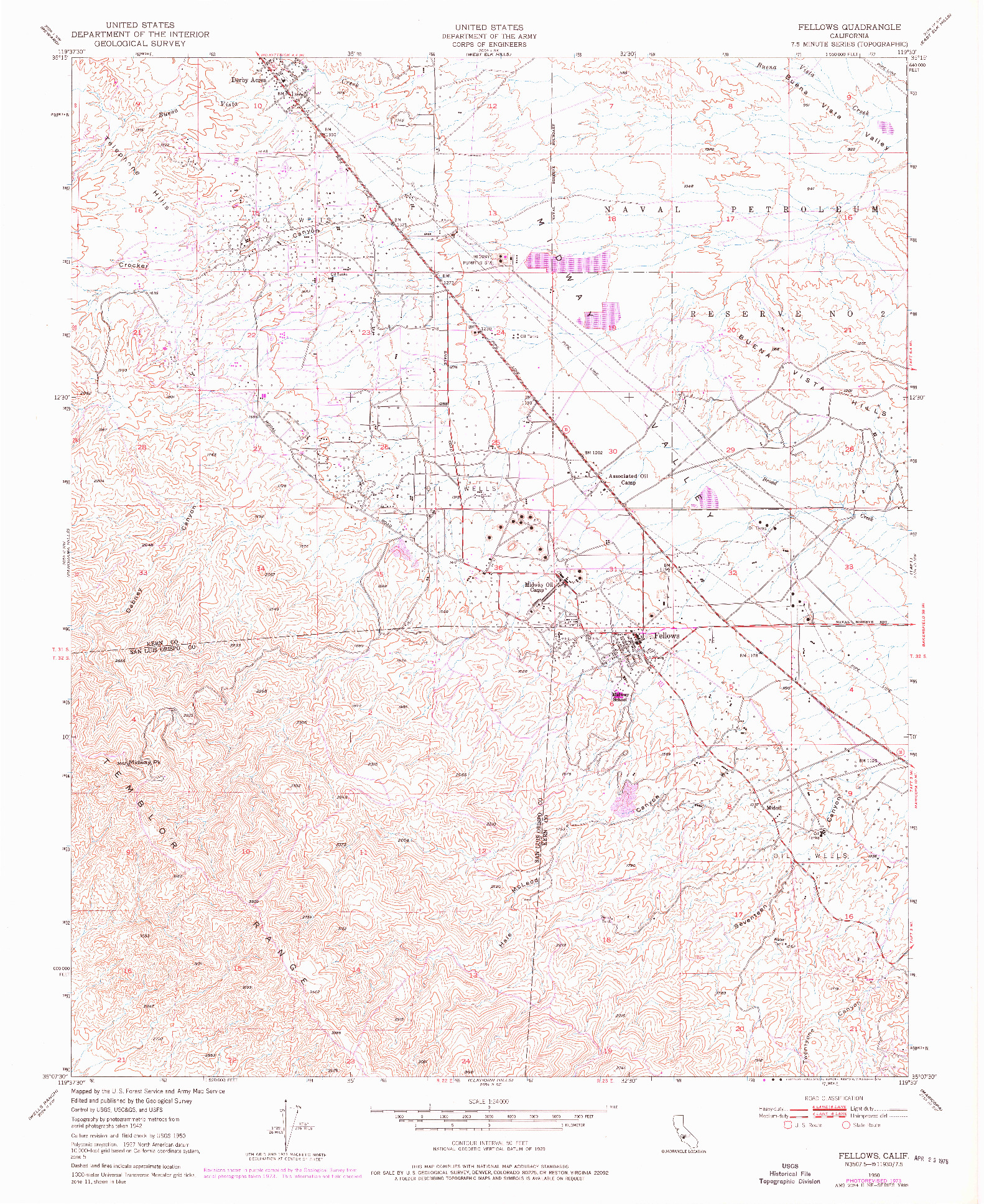 USGS 1:24000-SCALE QUADRANGLE FOR FELLOWS, CA 1950