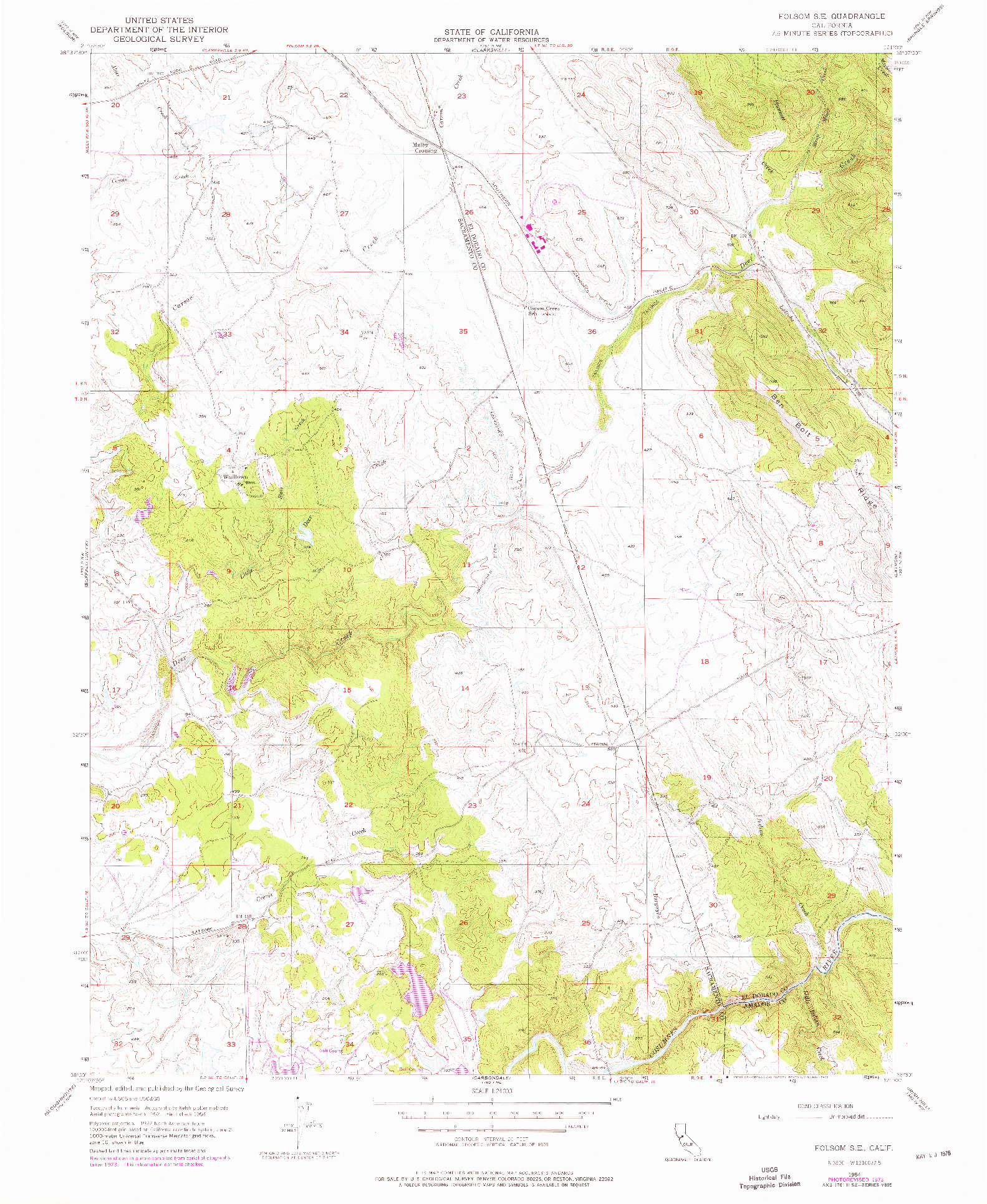 USGS 1:24000-SCALE QUADRANGLE FOR FOLSOM SE, CA 1954