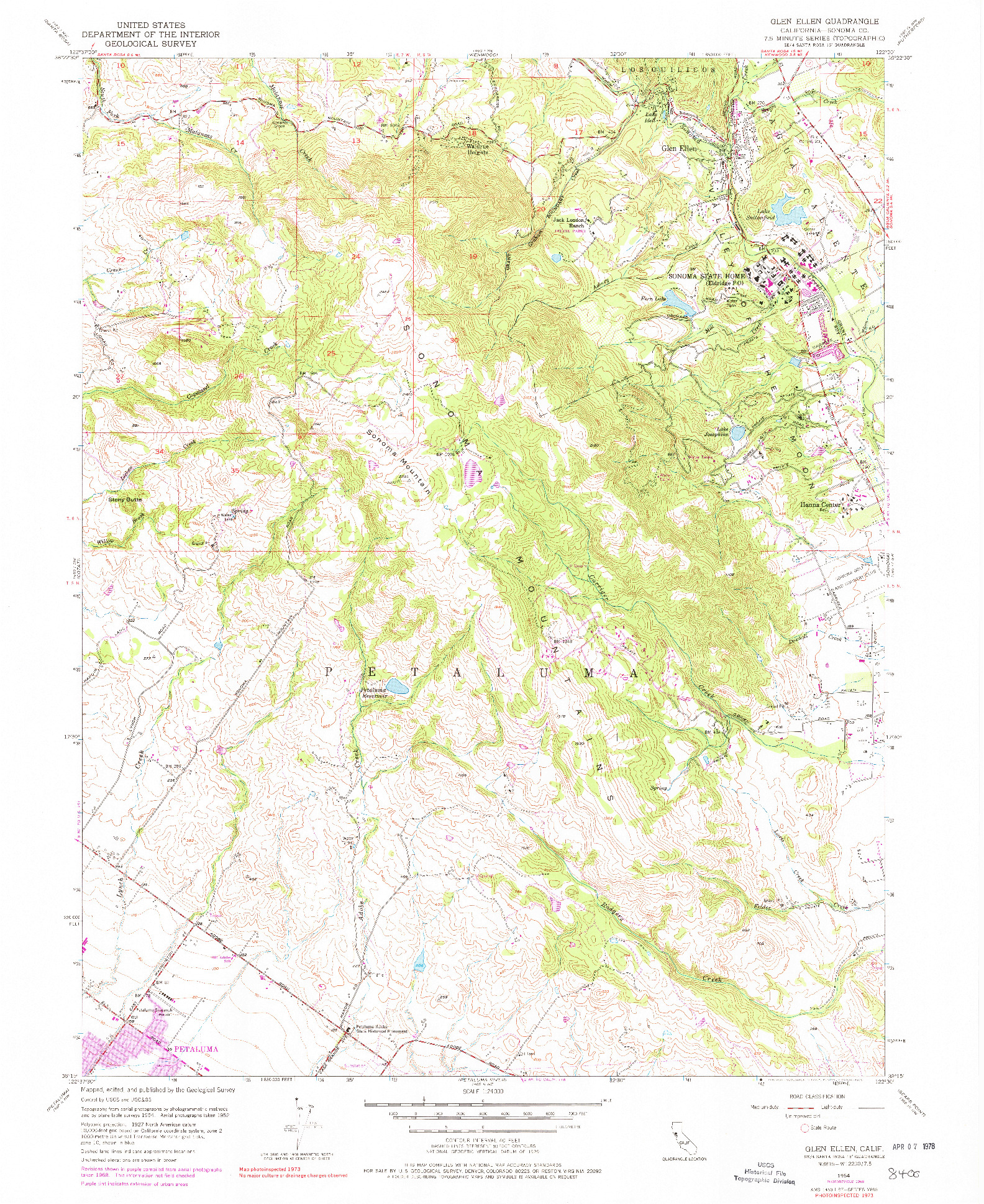 USGS 1:24000-SCALE QUADRANGLE FOR GLEN ELLEN, CA 1954