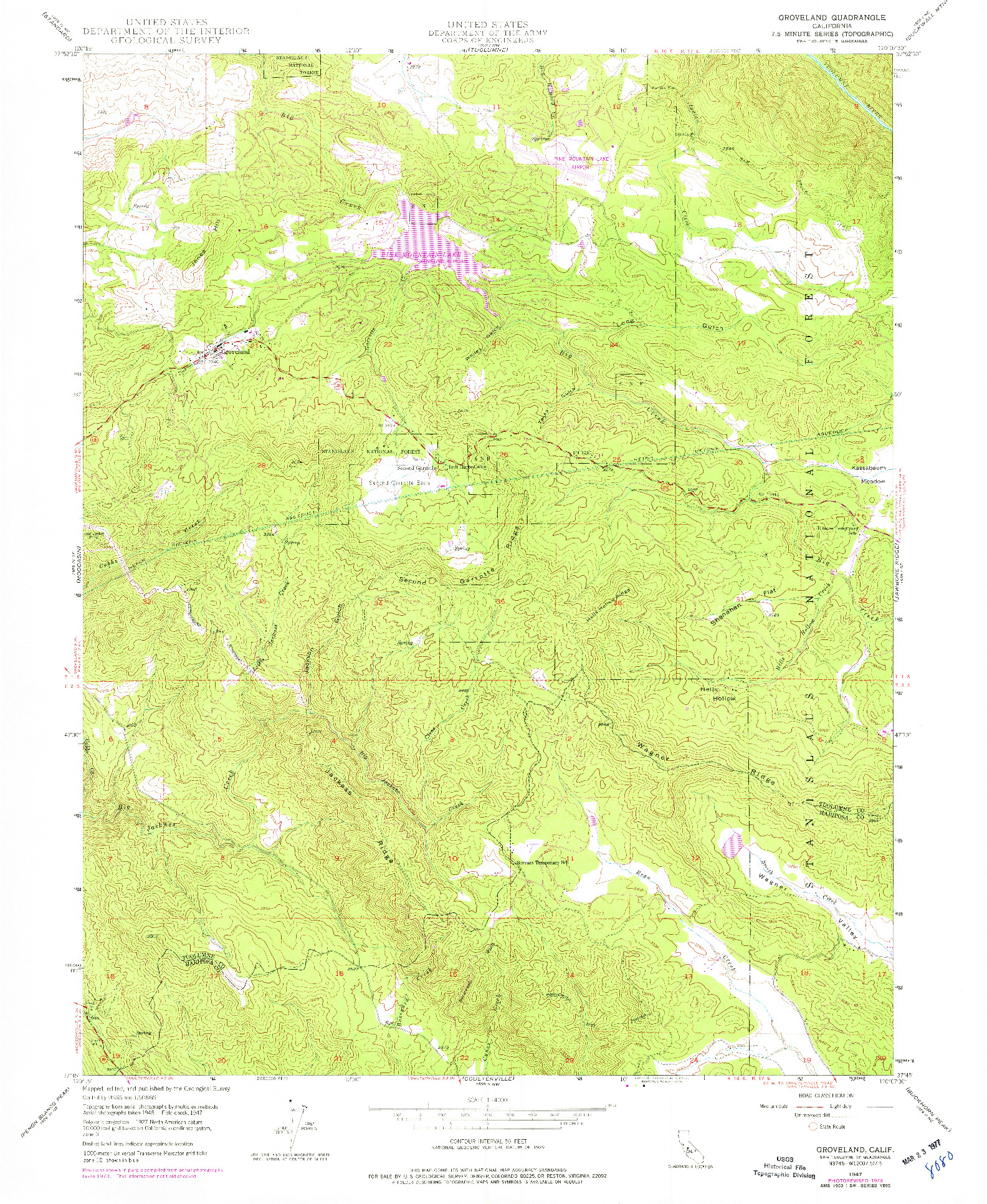 USGS 1:24000-SCALE QUADRANGLE FOR GROVELAND, CA 1947