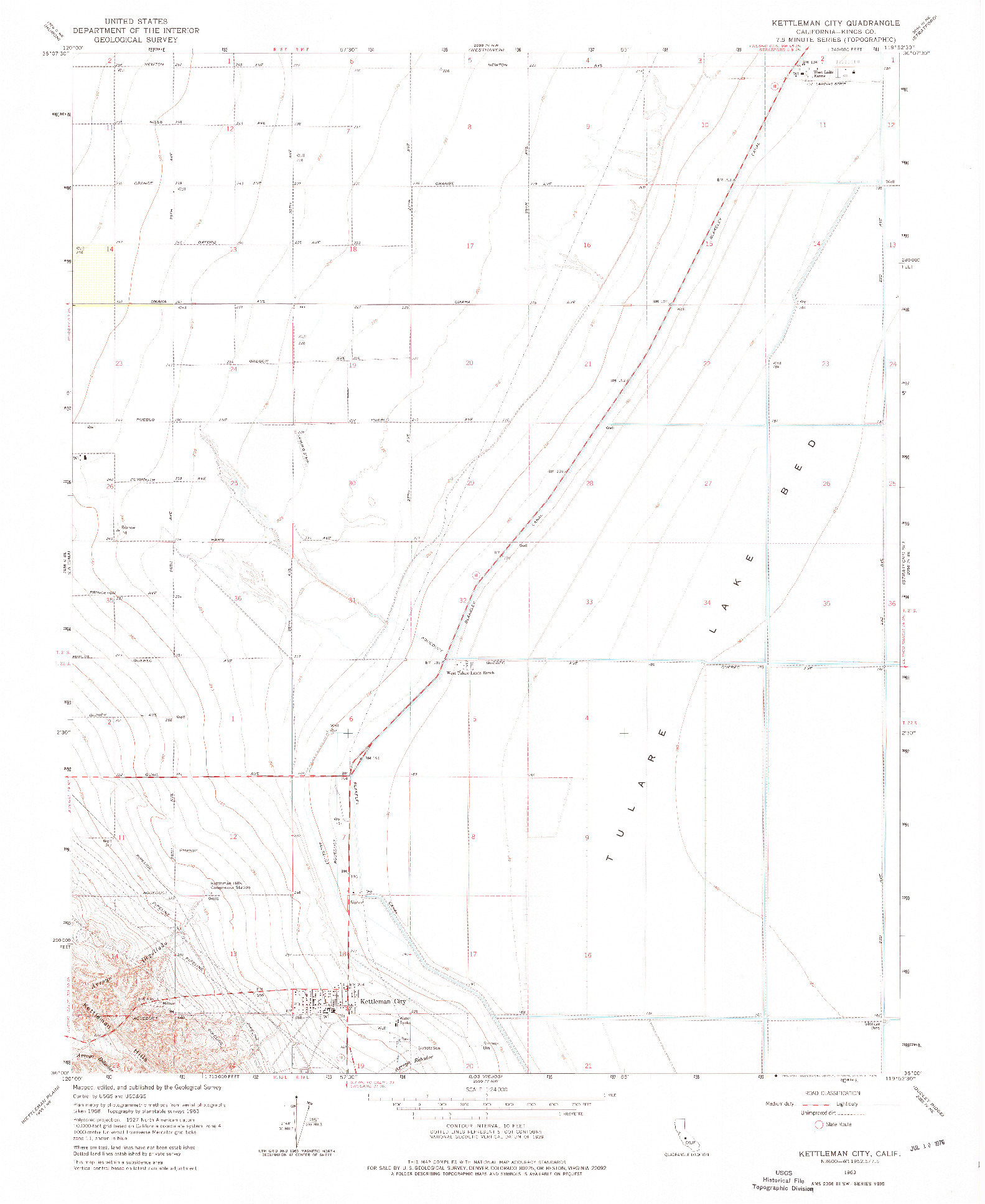 USGS 1:24000-SCALE QUADRANGLE FOR KETTLEMAN CITY, CA 1963