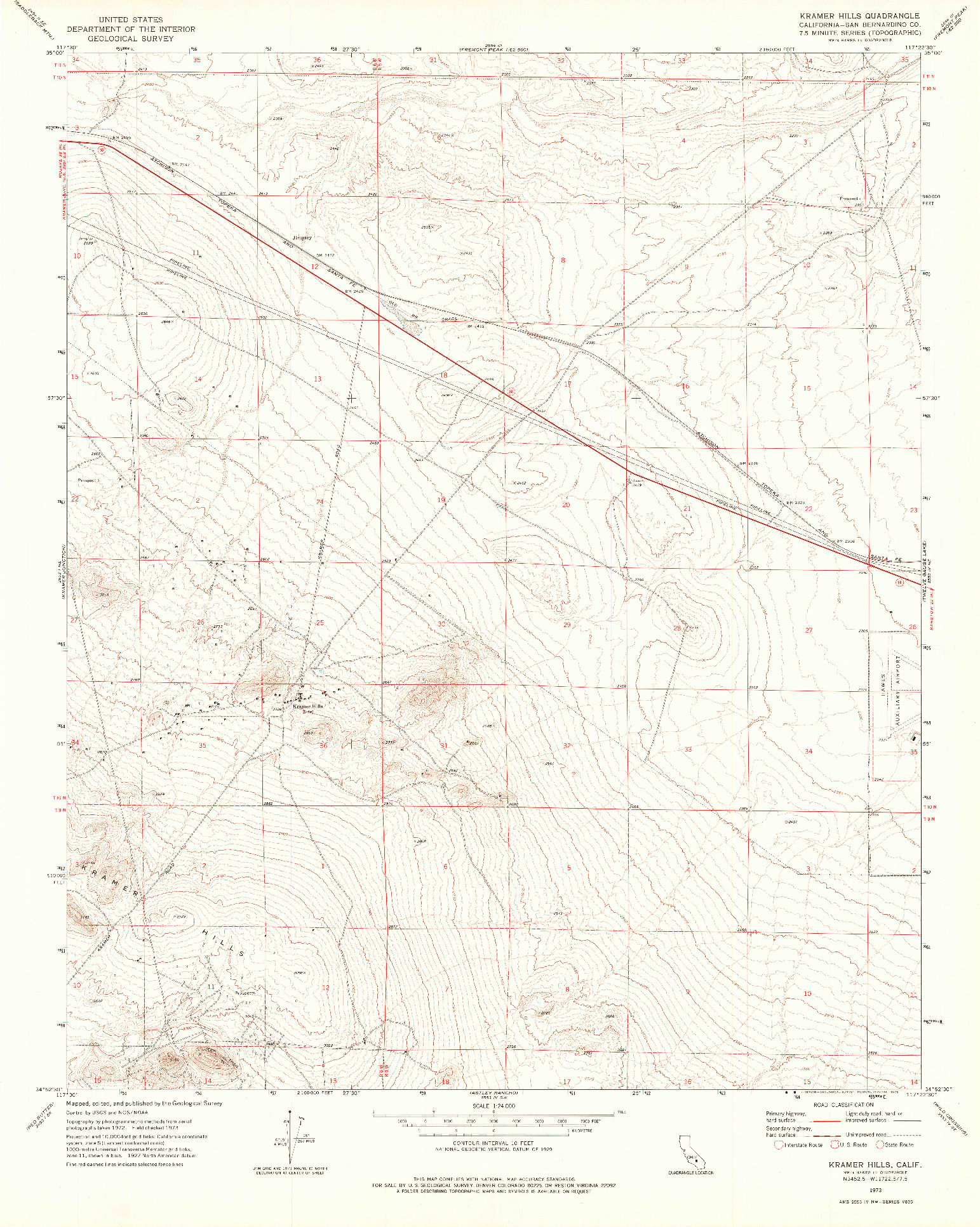 USGS 1:24000-SCALE QUADRANGLE FOR KRAMER HILLS, CA 1973