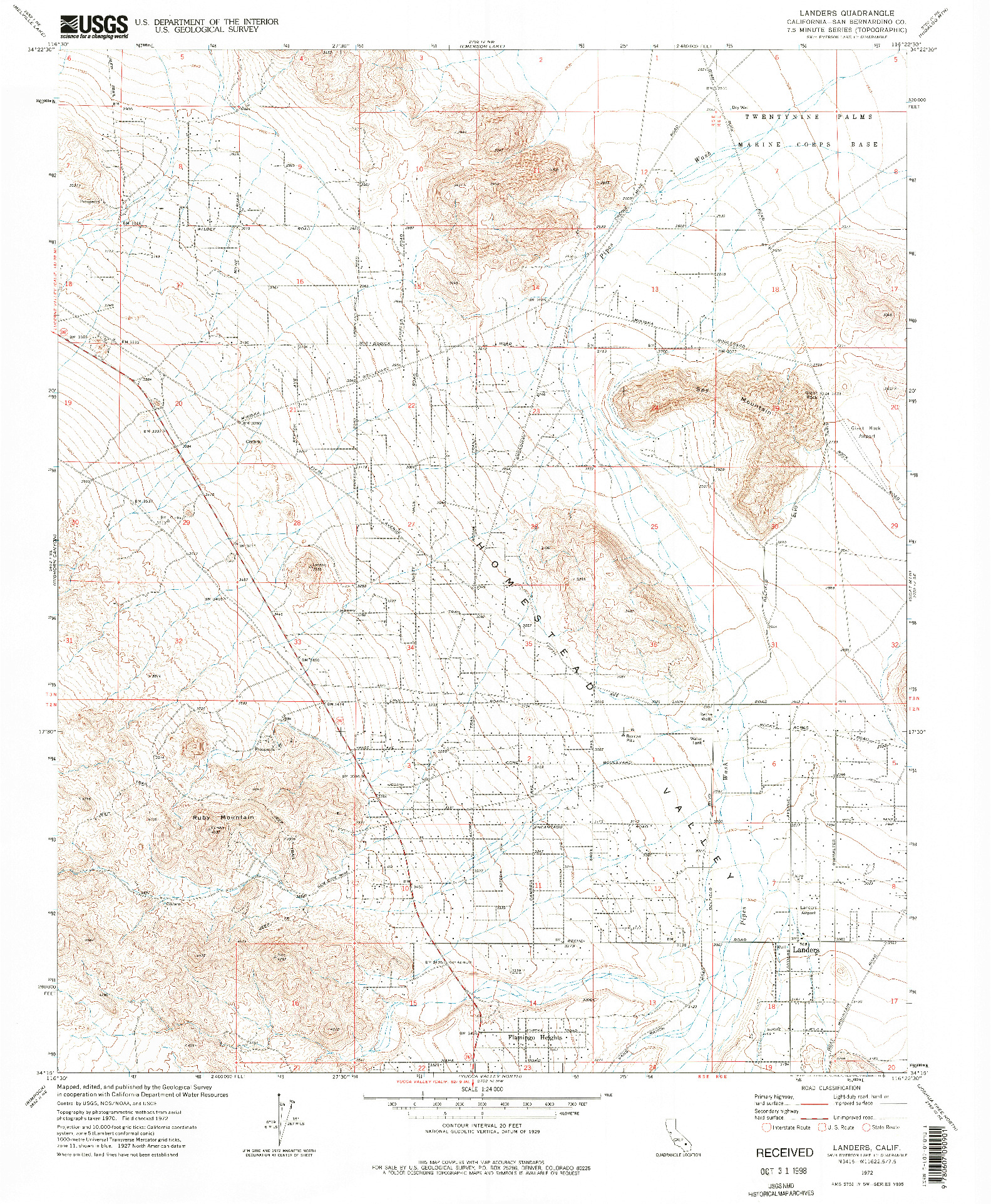 USGS 1:24000-SCALE QUADRANGLE FOR LANDERS, CA 1972