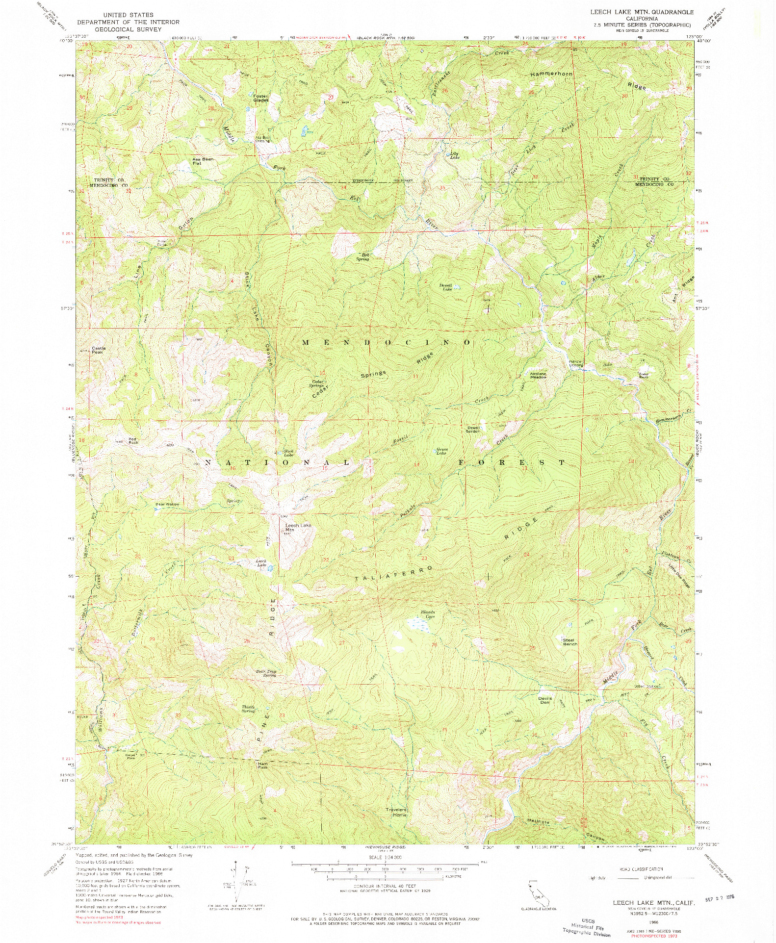 USGS 1:24000-SCALE QUADRANGLE FOR LEECH LAKE MOUNTAIN, CA 1966