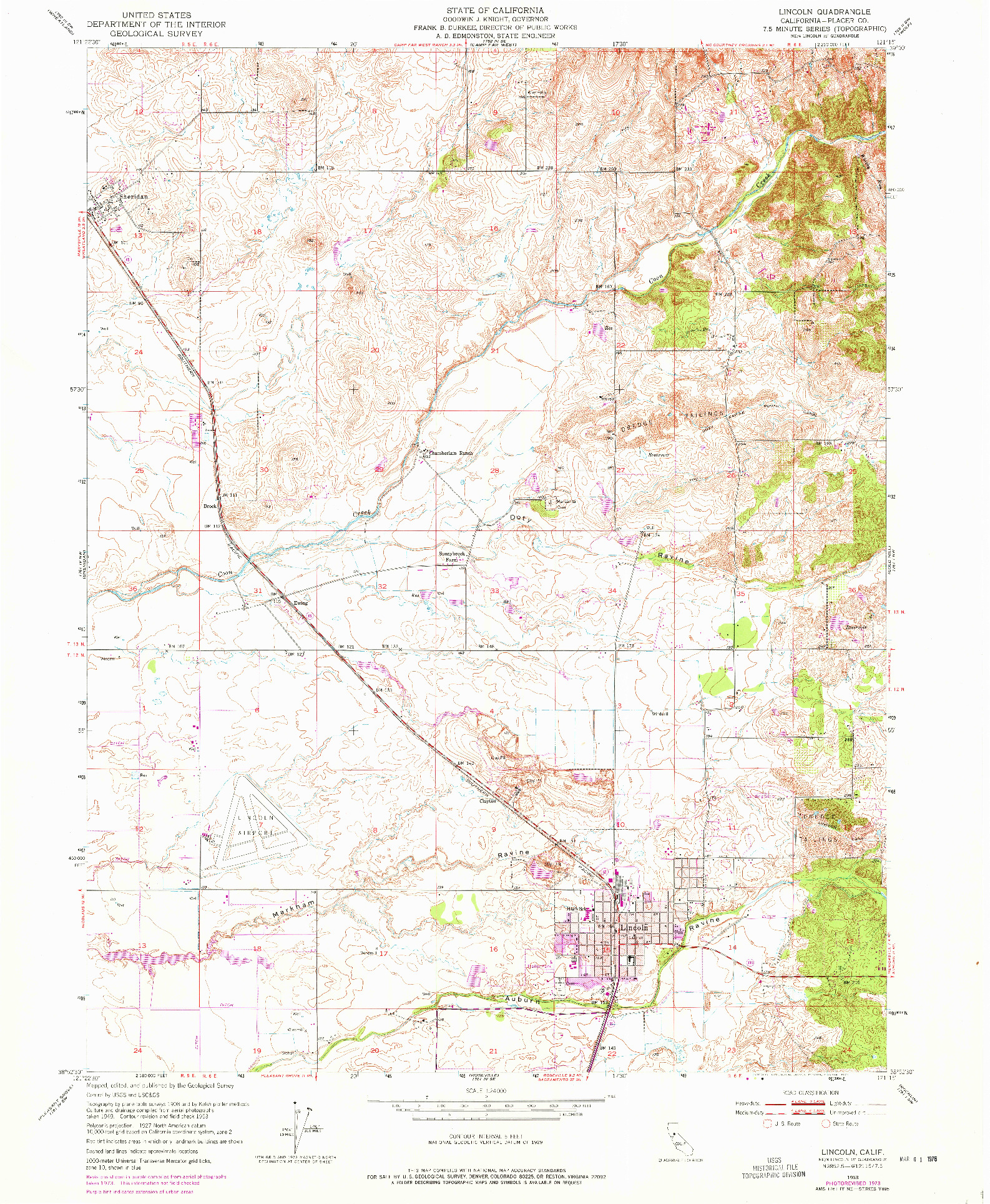 USGS 1:24000-SCALE QUADRANGLE FOR LINCOLN, CA 1953