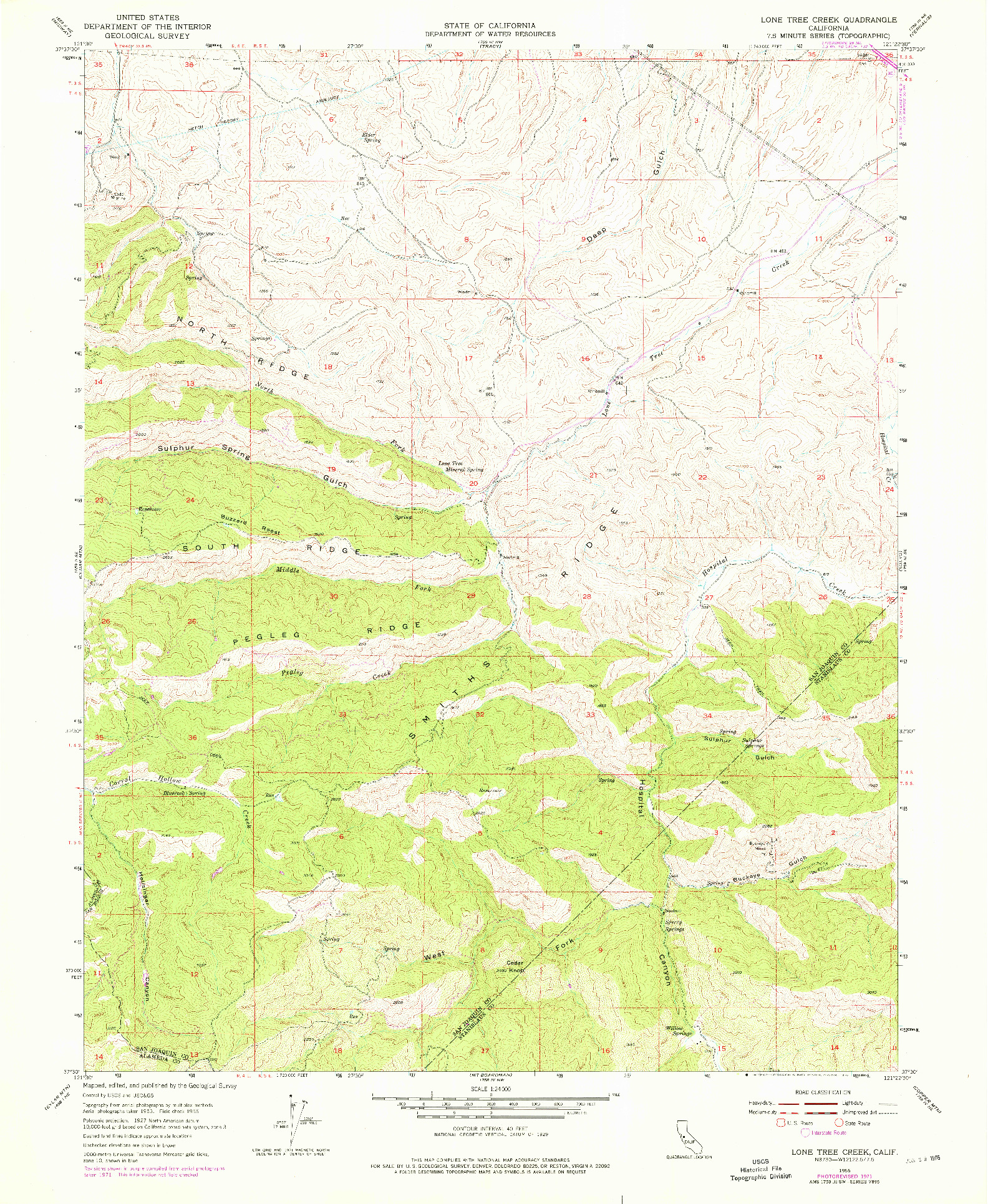 USGS 1:24000-SCALE QUADRANGLE FOR LONE TREE CREEK, CA 1955