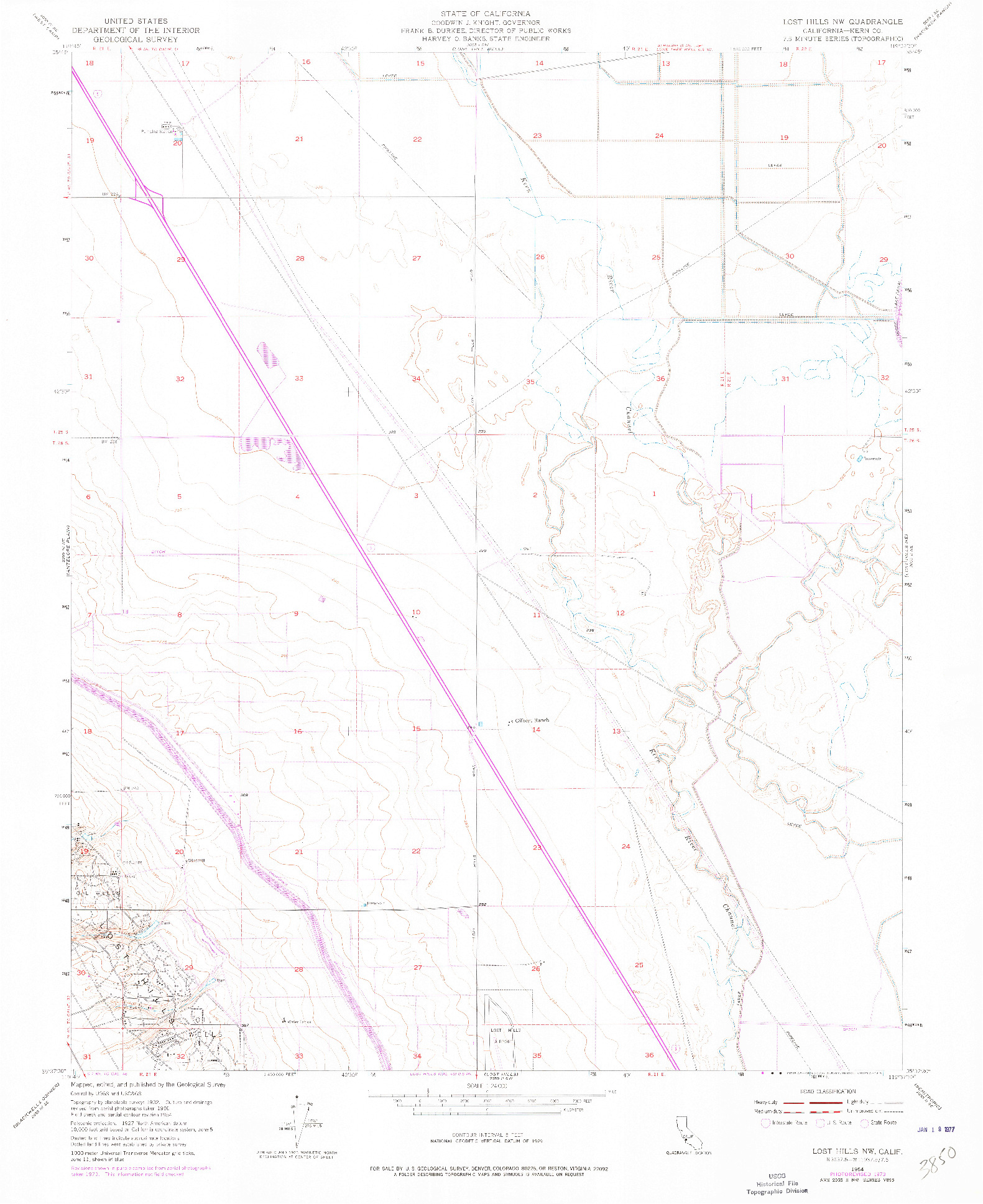 USGS 1:24000-SCALE QUADRANGLE FOR LOST HILLS NW, CA 1954
