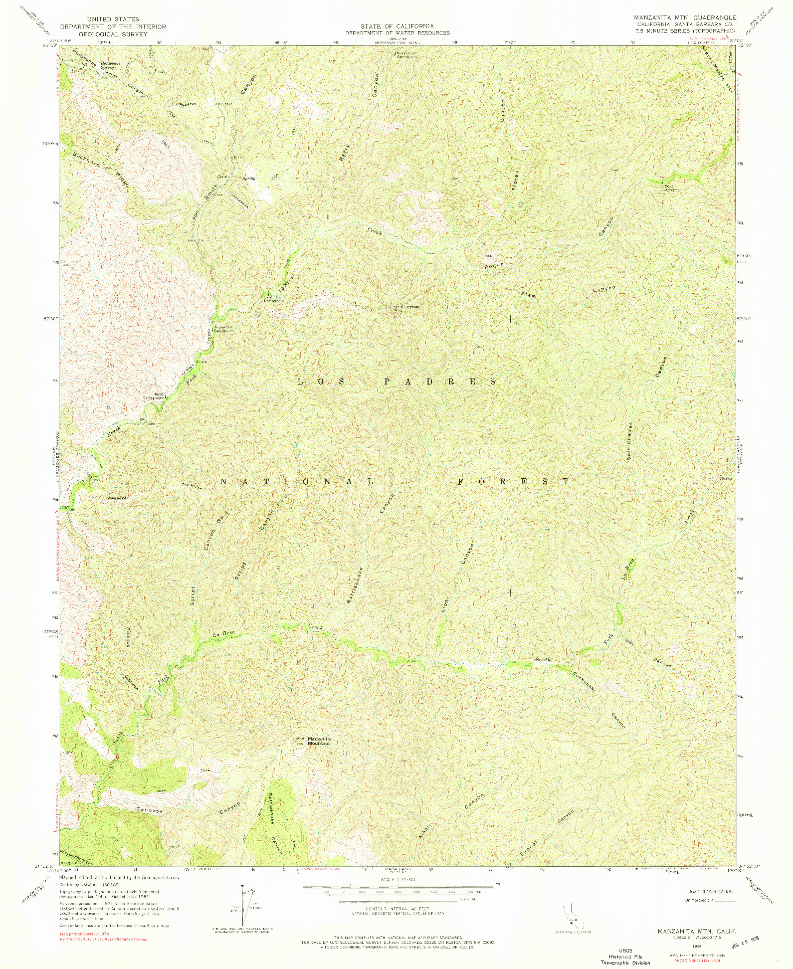 USGS 1:24000-SCALE QUADRANGLE FOR MANZANITA MTN, CA 1964