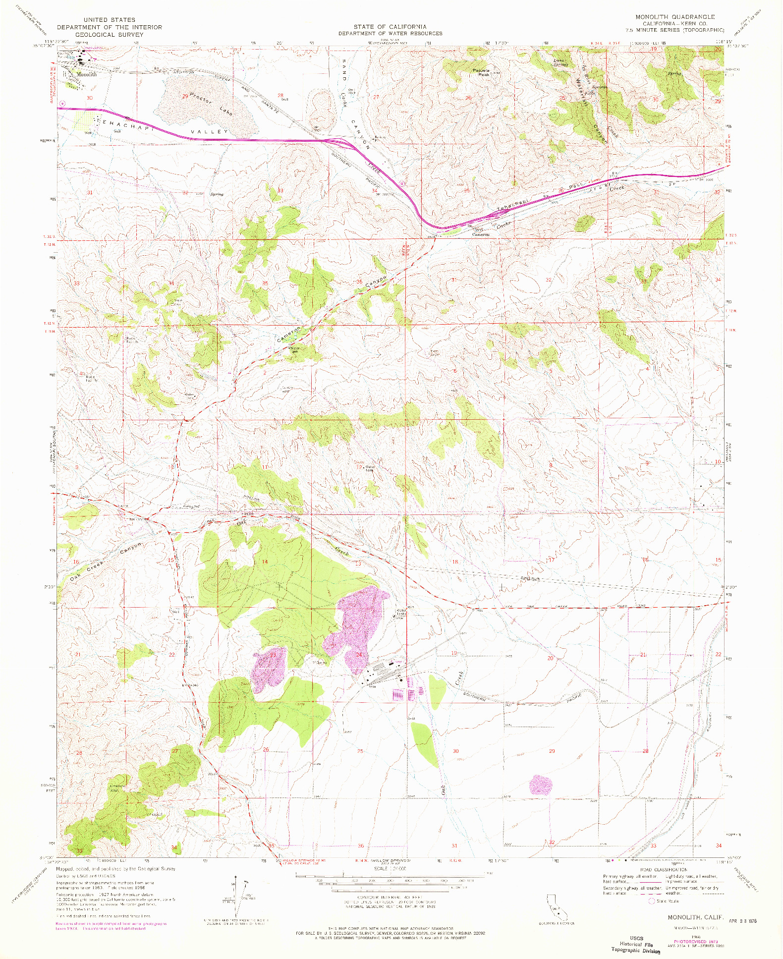 USGS 1:24000-SCALE QUADRANGLE FOR MONOLITH, CA 1966