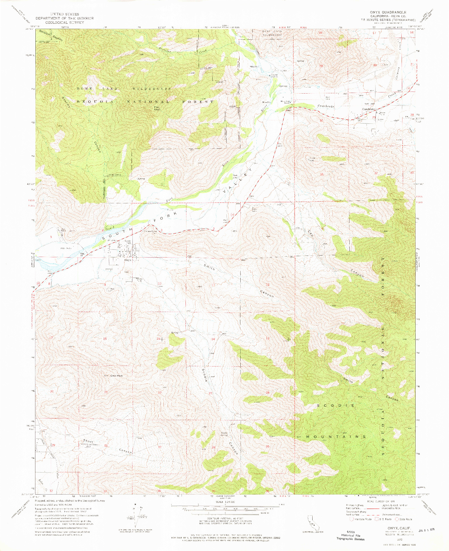 USGS 1:24000-SCALE QUADRANGLE FOR ONYX, CA 1972