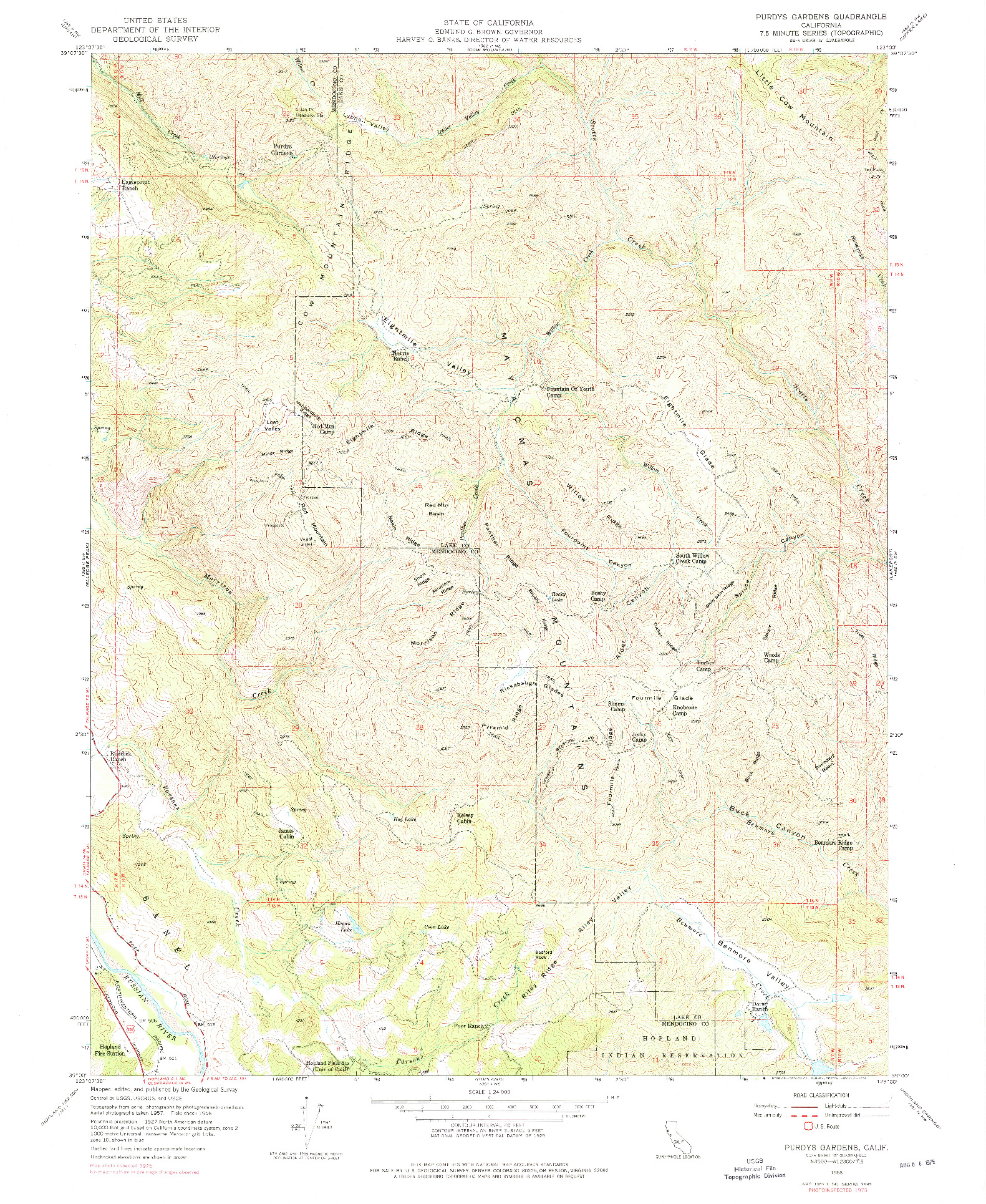 USGS 1:24000-SCALE QUADRANGLE FOR PURDYS GARDENS, CA 1958